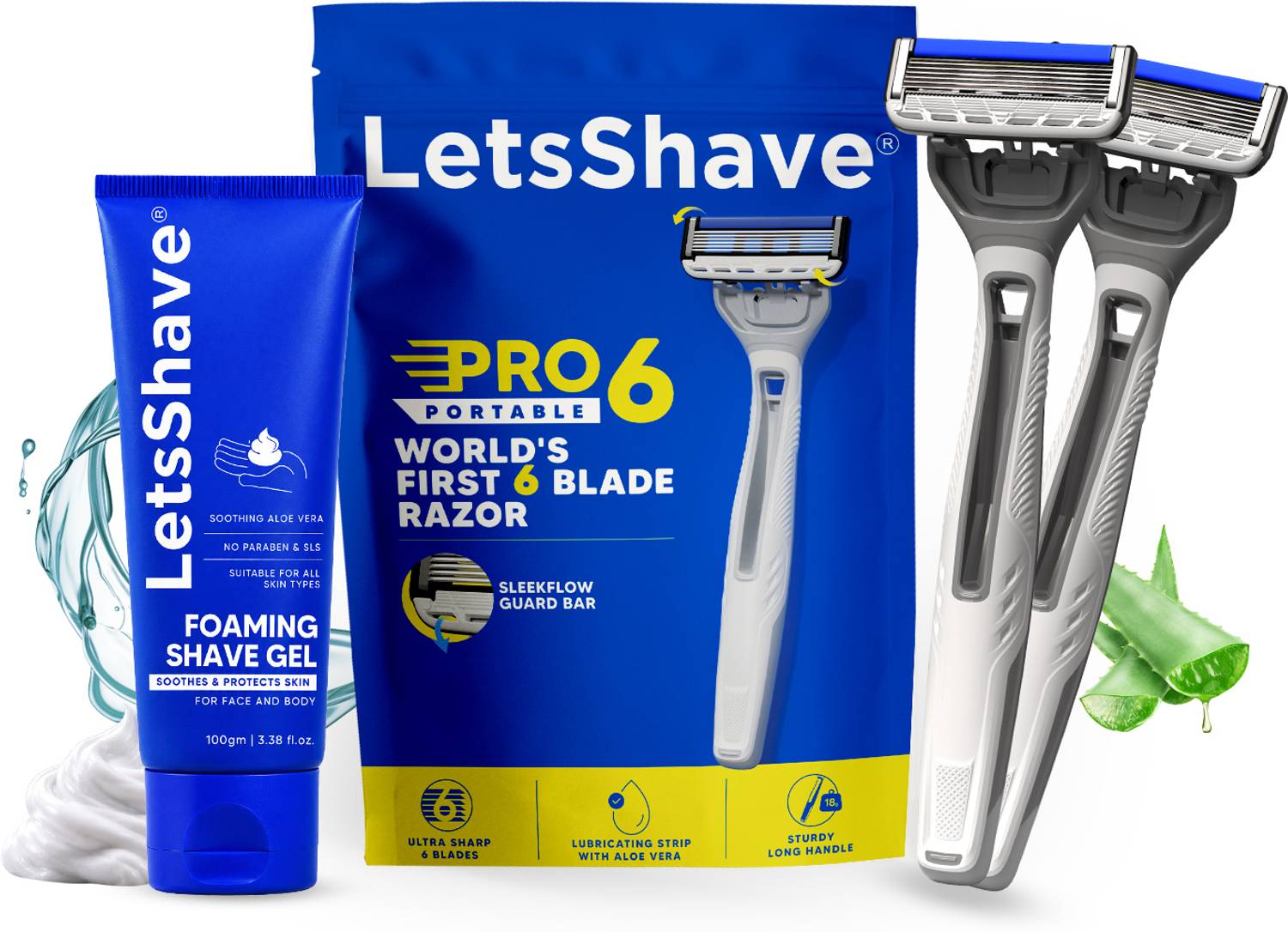 LetsShave Pro 6 Blade Disposable Razor with Foaming Gel 100g | Close Shave & Easy Glide, Men