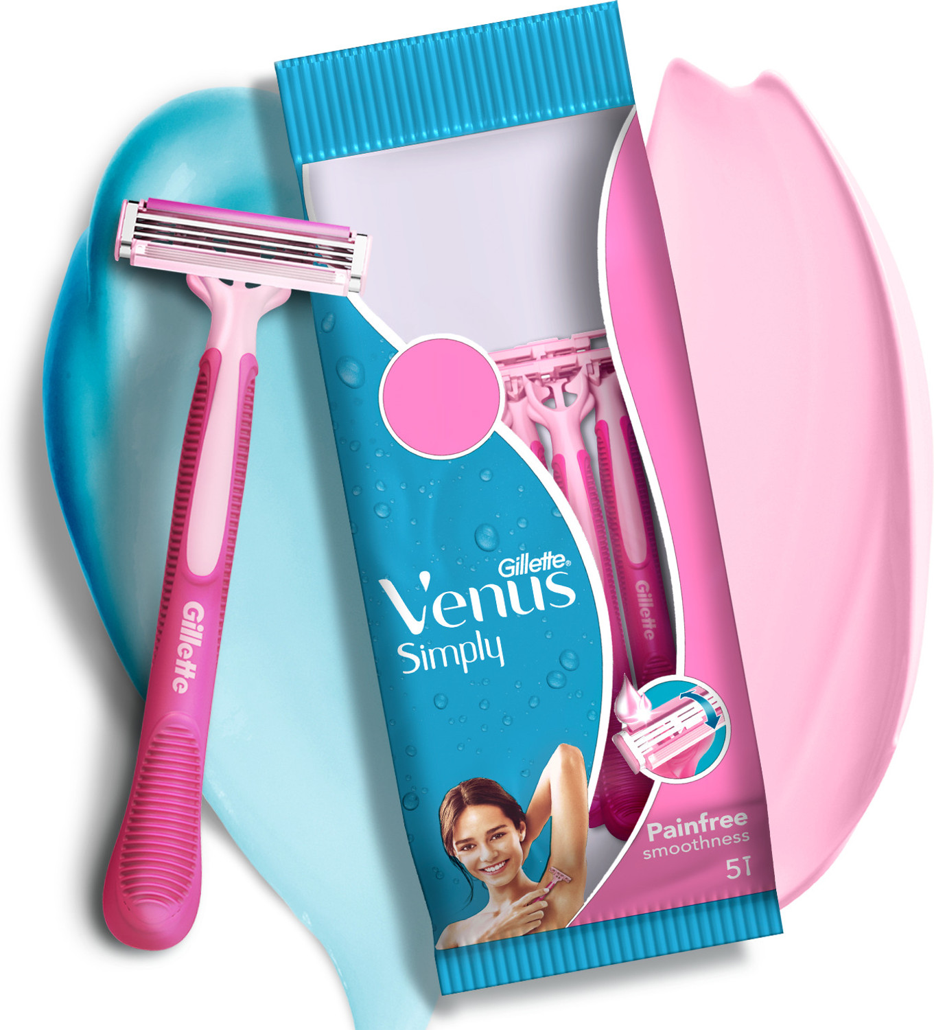Image of Gillette Venus Simply Hair Removal Razor for Women, 4 simply & 1 skin love, Women