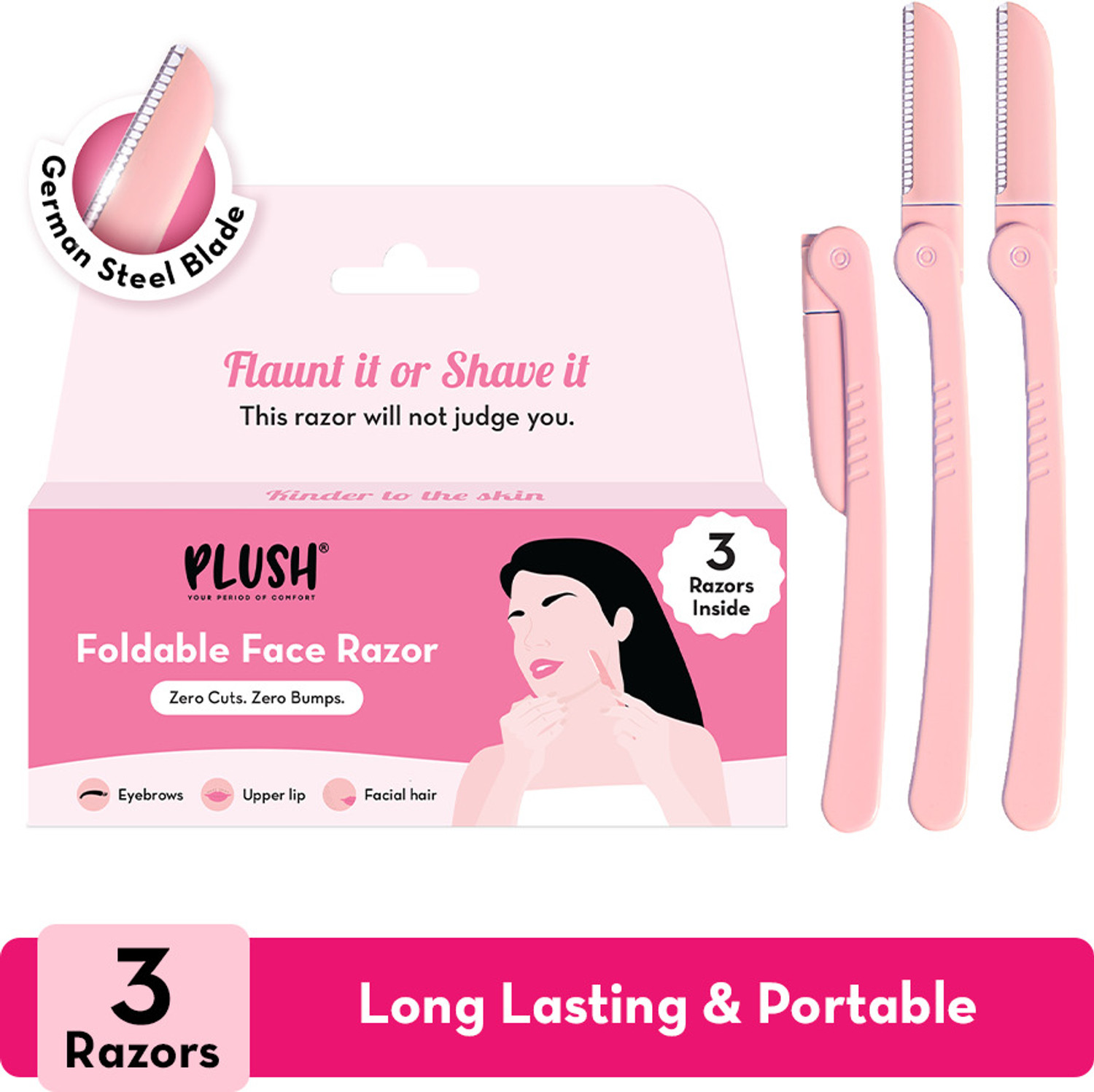 Image of PLUSH Foldable & Reusable Face & Eyebrow Razor|Also for Upperlips, Forehead, Women, Women