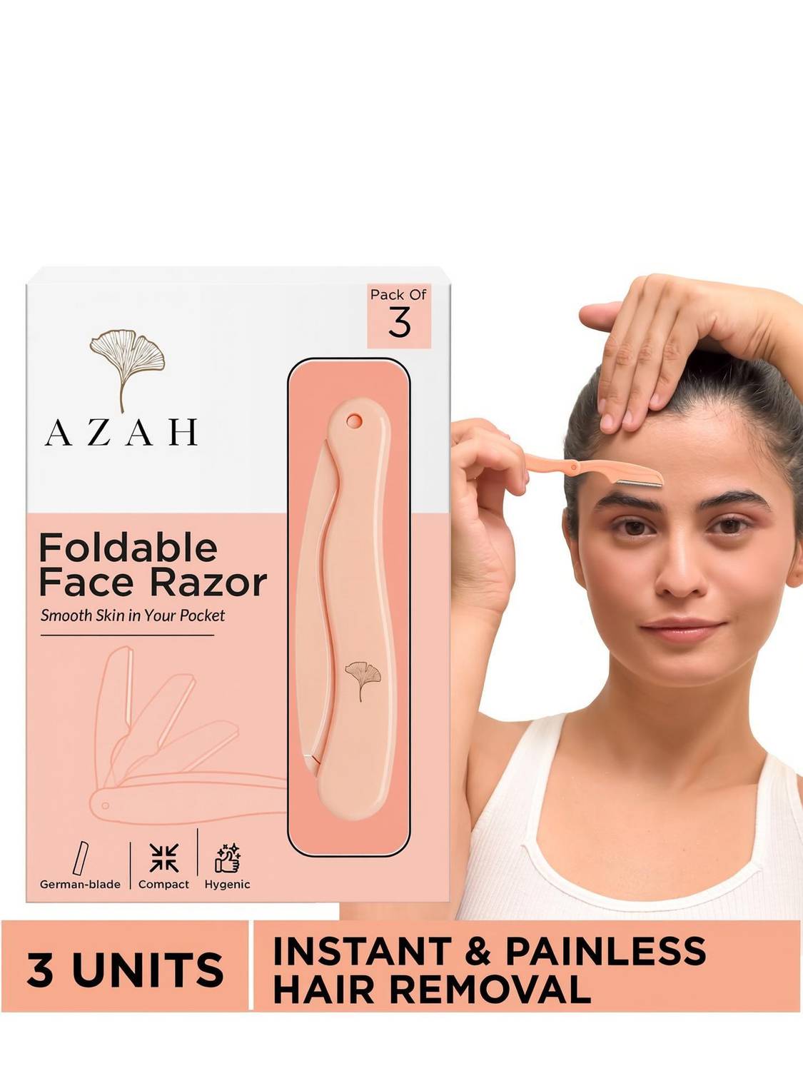 AZAH Foldable Face Razor for Woman | Face & Eyebrow Razor with German Steel Blade |, Women