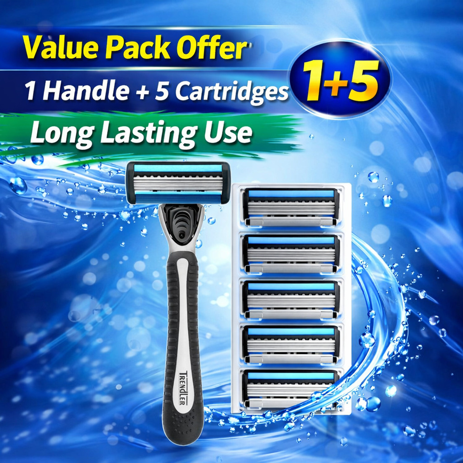 Image of TRENDLER 5-Blade Cartridge Razor with Replacement Cartridges, Men