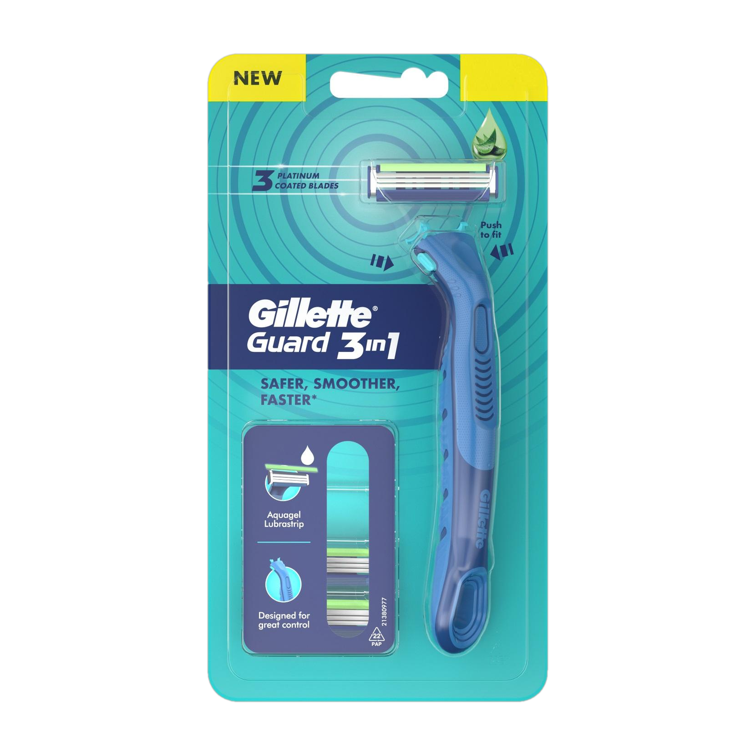 Image of Gillette Guard 3in1 Shaving Razor Blade- 1 Handle+3 Cartridges, 3 blade razor for, Men