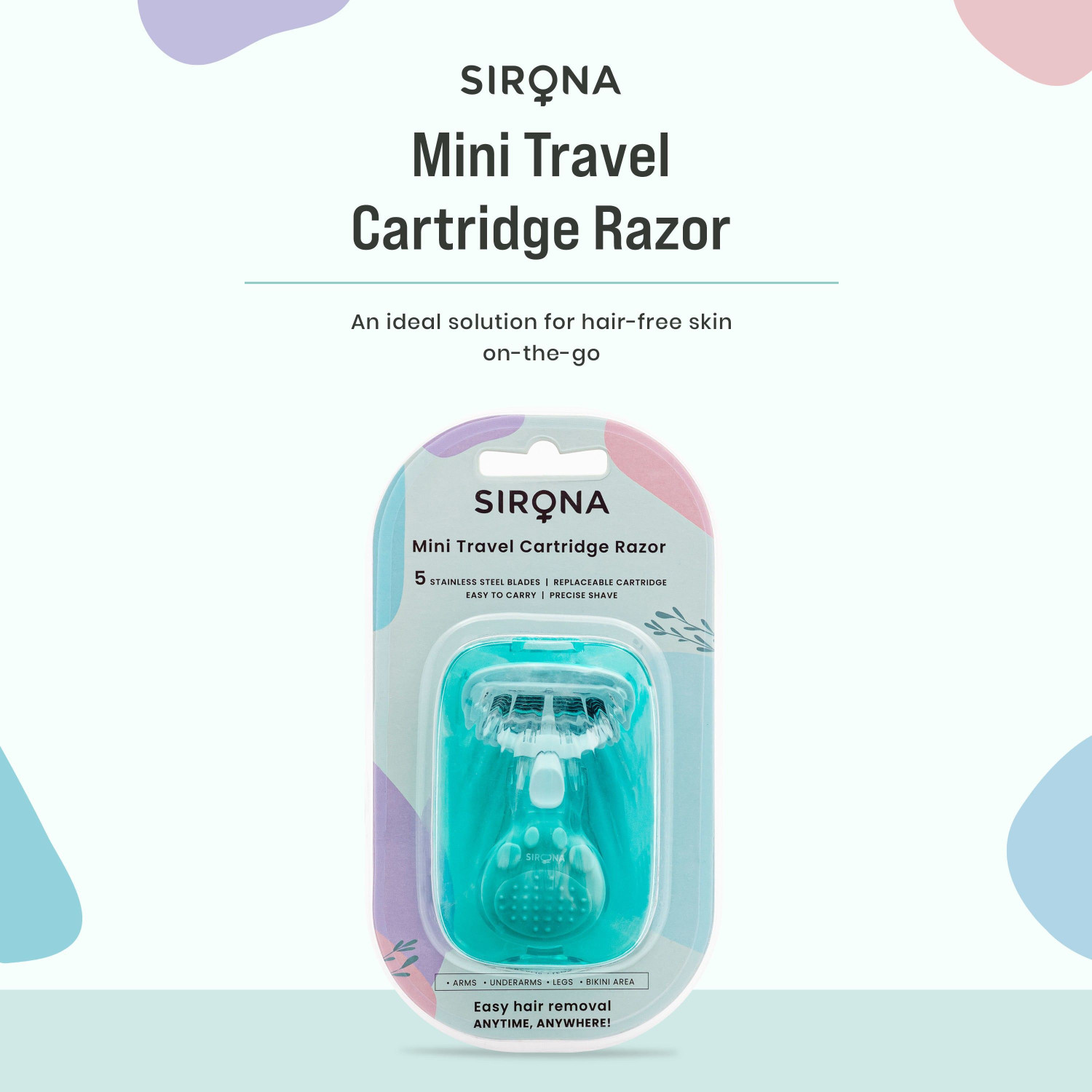 Image of SIRONA 5 Blade Mini Body Razor with Travel Case & Aloe-Vera Strip for Smooth Shave, Women
