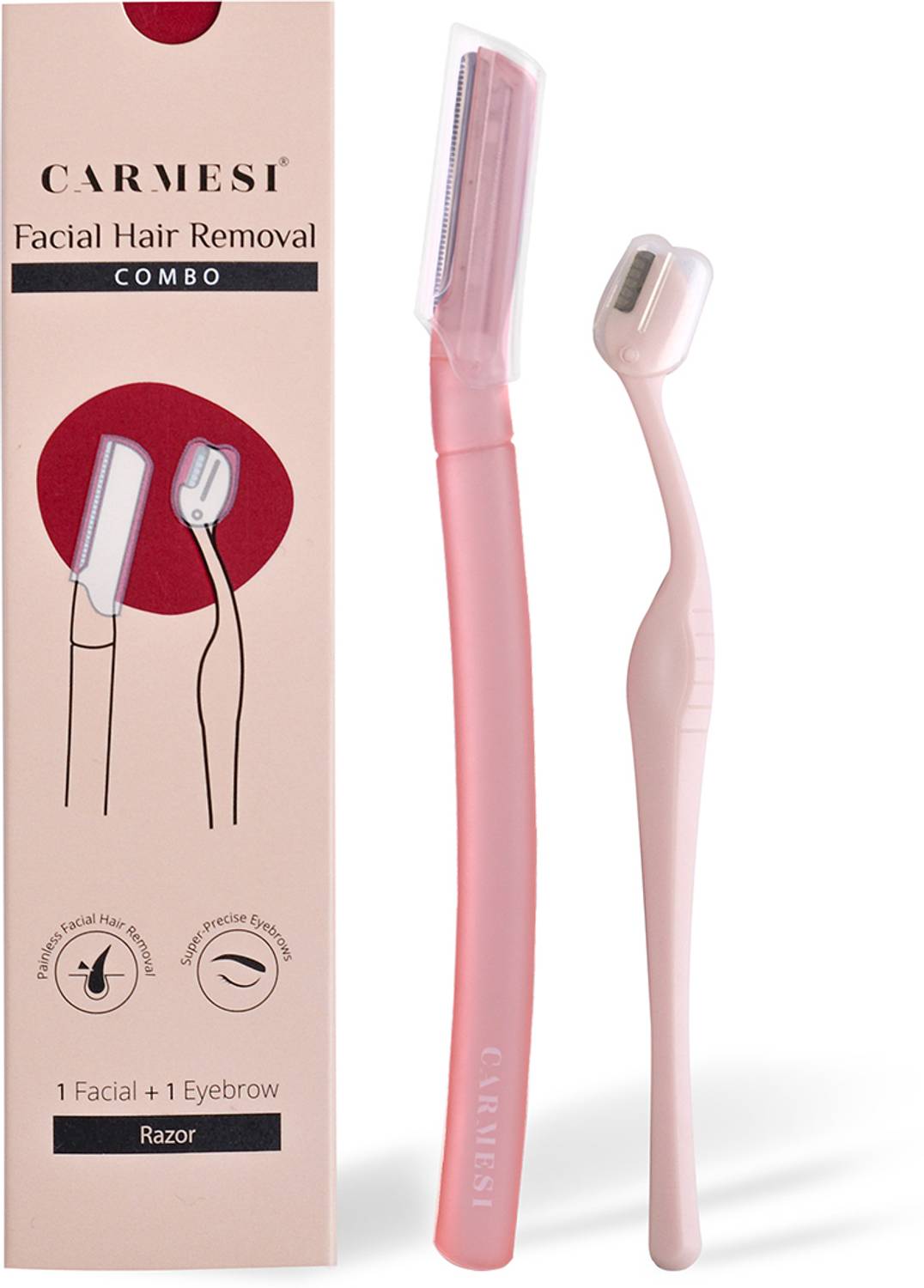 Carmesi Face Hair Removal Combo | 1 Face Razor & 1 Eyebrow Razor | Instant & Painless, Women