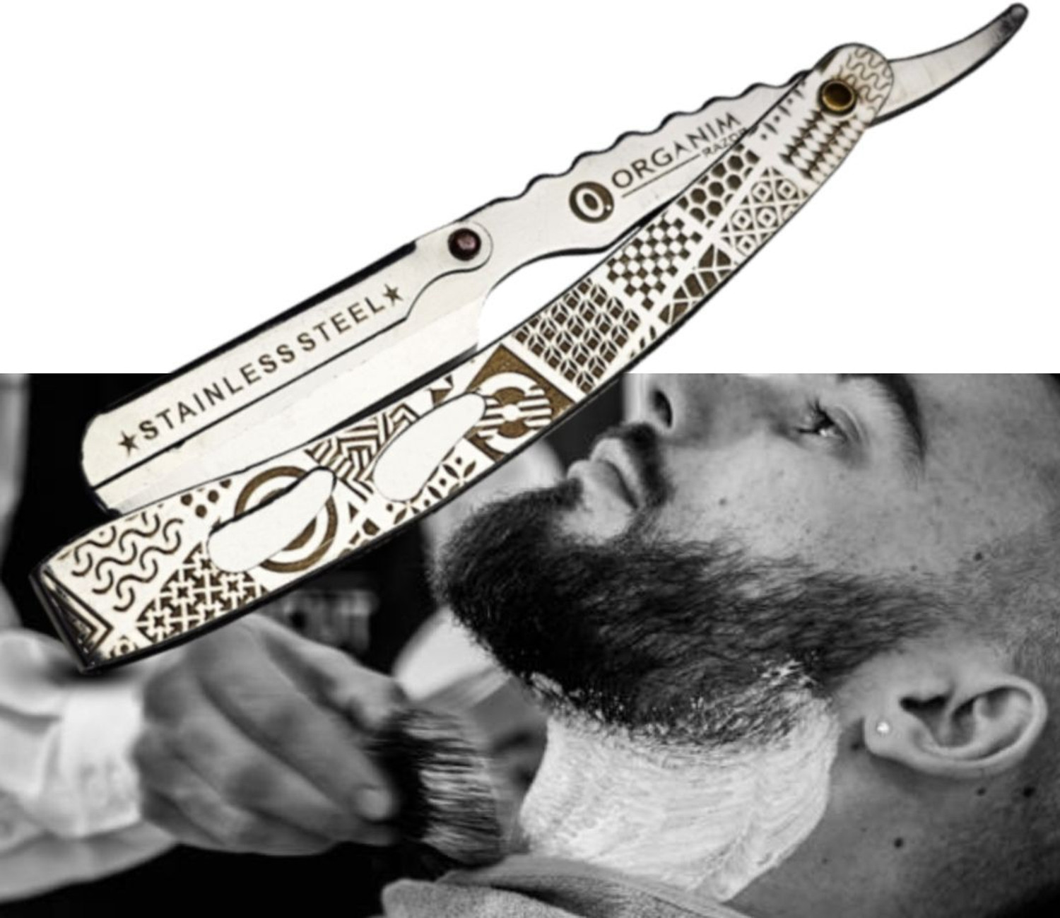 Image of Organim care products Barber Combo: Stainless Steel Folding Razor & 7-Inch Hair Cutting Scissor Set, Men & Women