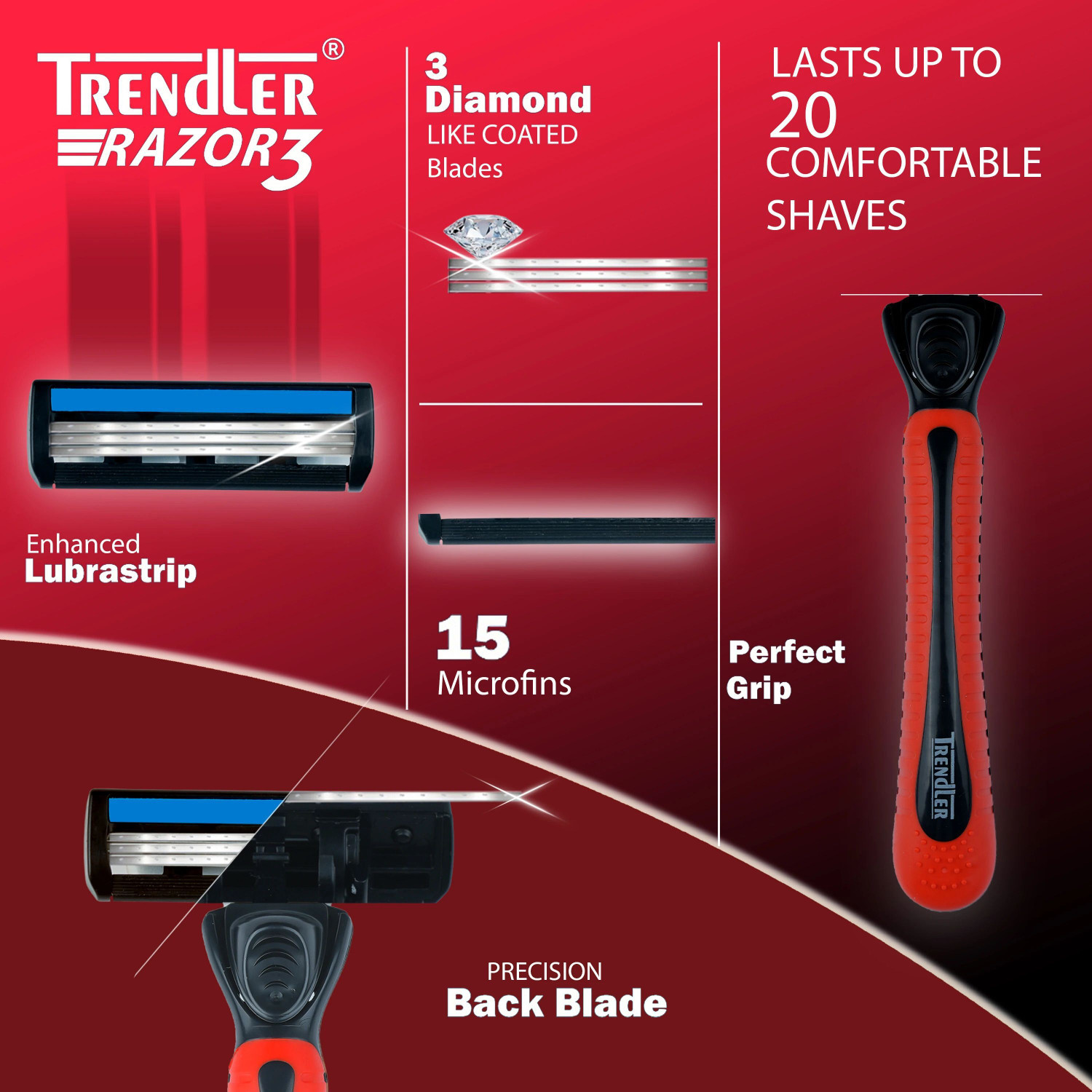 Image of TRENDLER 3 blade Shaving Razor for Men Handle + 10 Blades Cartridge, Men