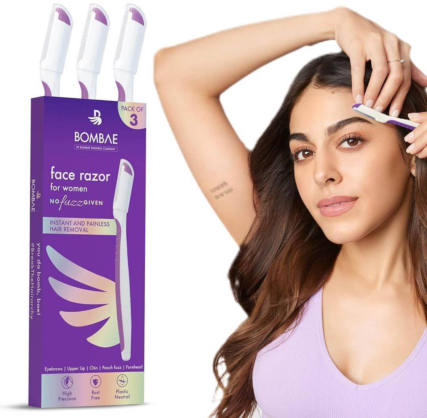 Bombae Reusable Face Razor for Women Facial Hair | Upper Lip, Eyebrow, Chin, Peach Fuzz, Women