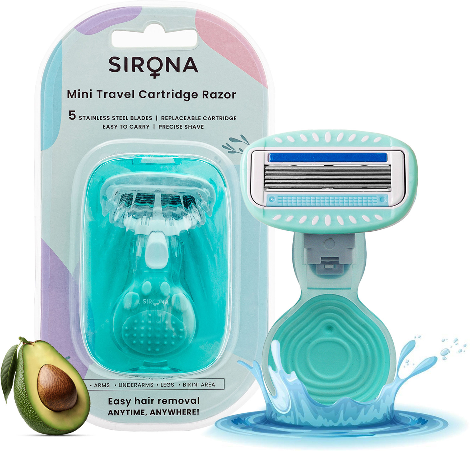 Image of SIRONA 5 Blade Mini Body Razor with Travel Case & Aloe-Vera Strip for Smooth Shave, Women