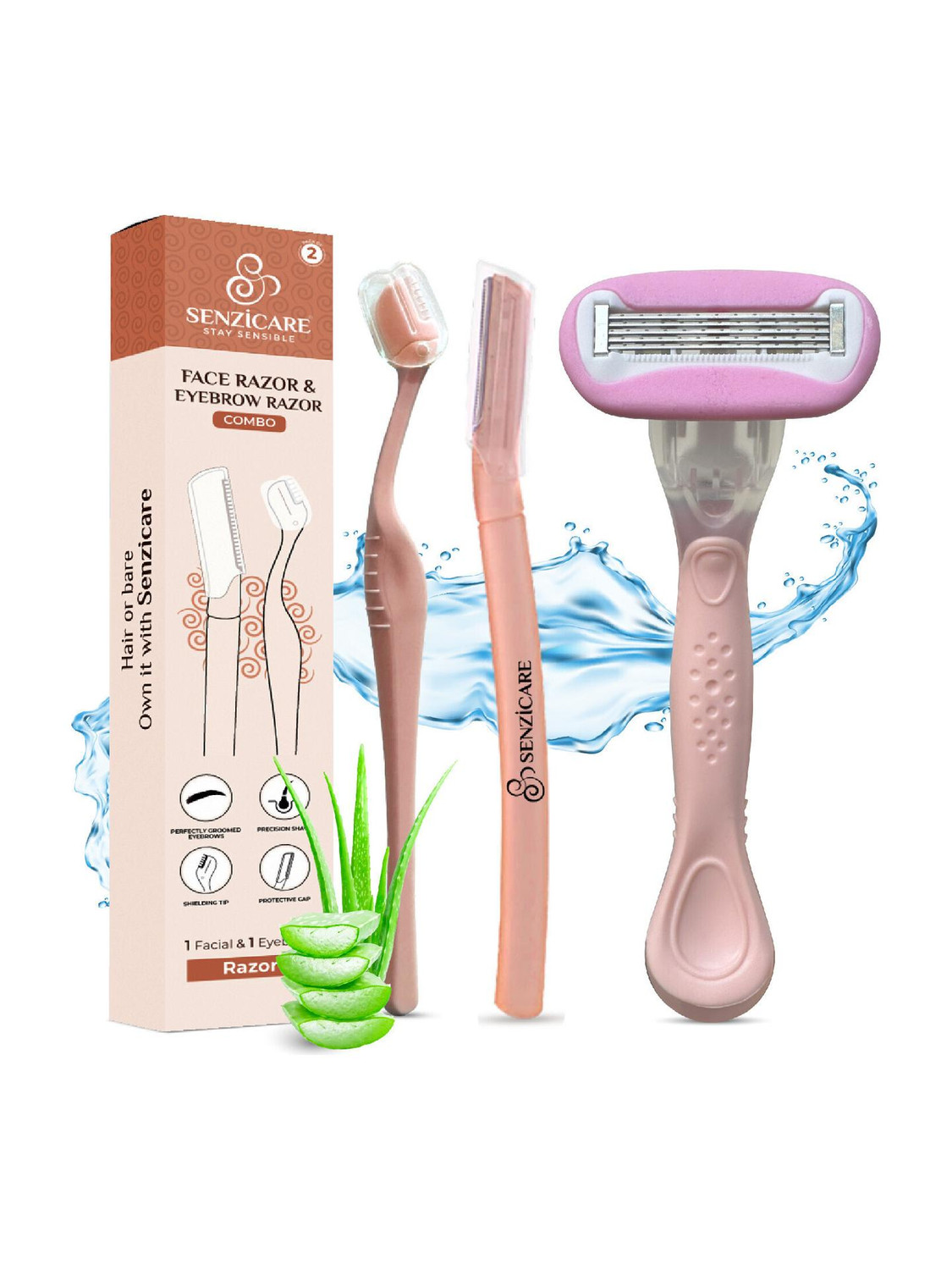 Senzicare Razors Combo (Face Razor + Eyebrow Razor + 5-Blade Body Razor) Reusable Razors, Women