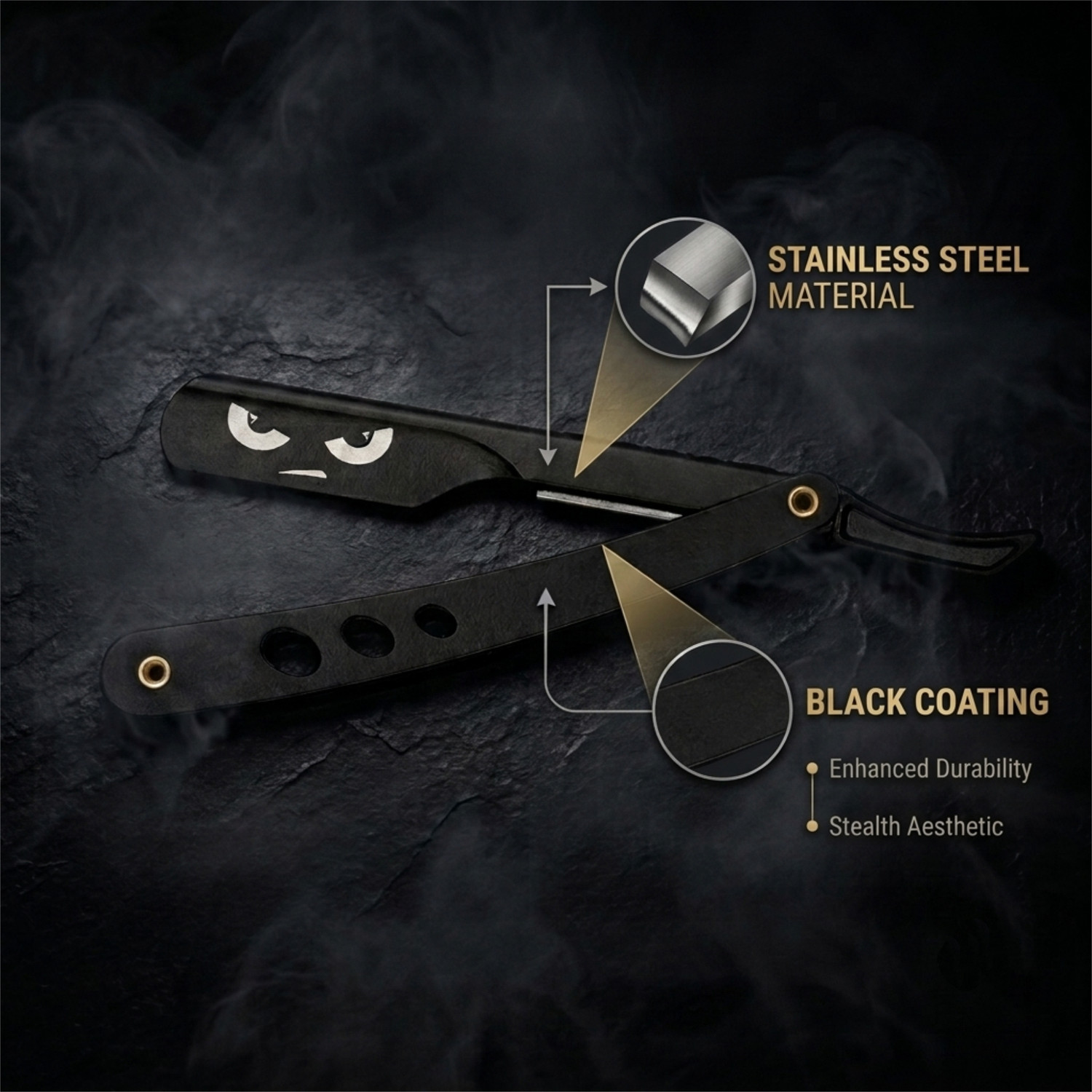 Image of Organim care products Stainless Steel Black Coated Barber Razor | Sliding Head Manual Straight Razor, Men & Women