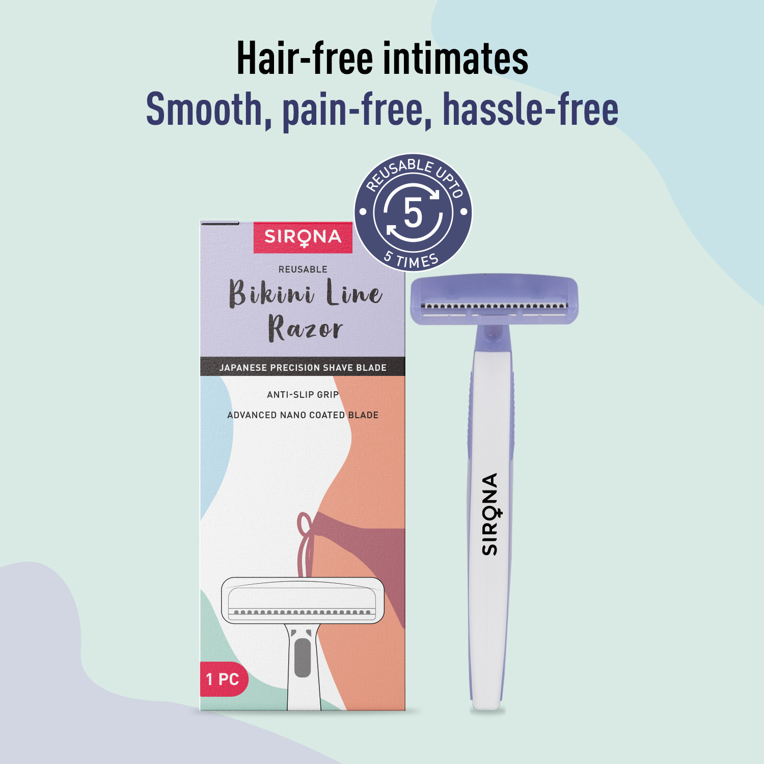 Image of SIRONA Reusable Bikini Line Razor | Japanese Precision Blade & Smooth, Pain-Free Shave, Women