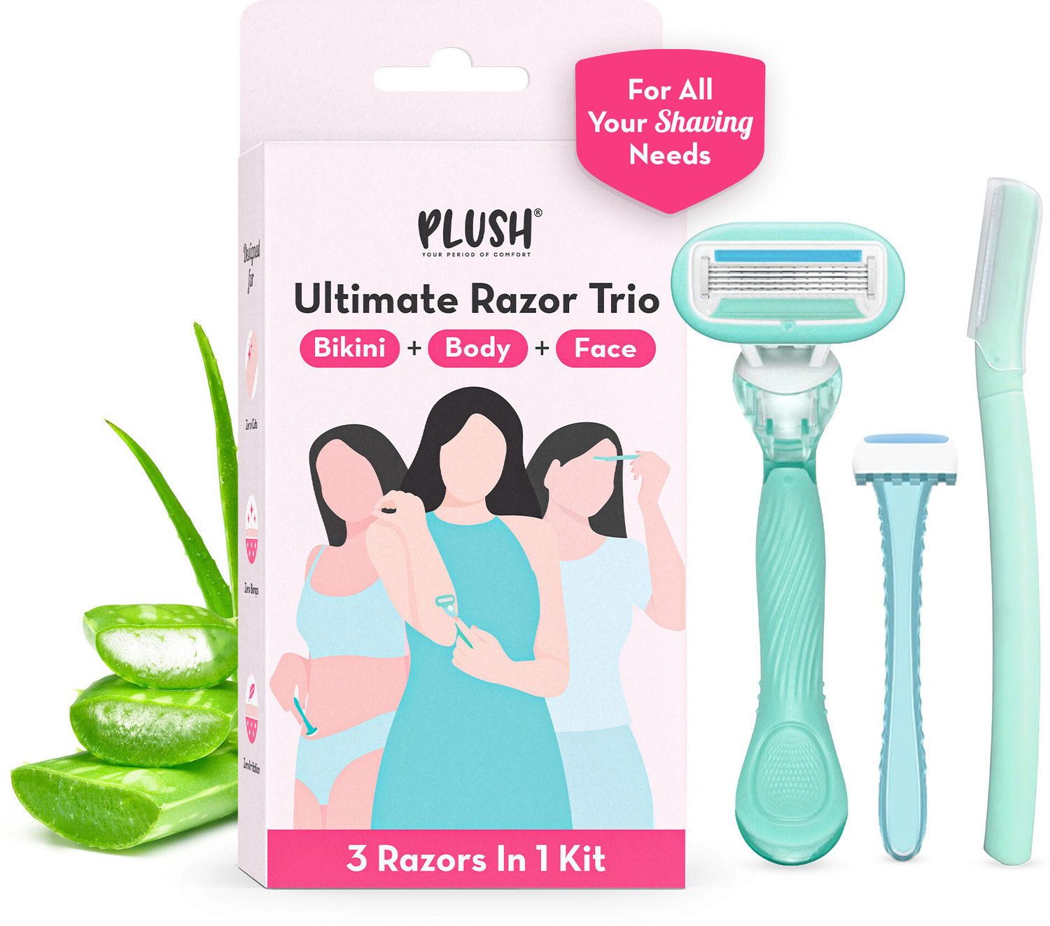 Image of PLUSH The Ultimate Trio Kit -Bikini, Body & Face Razor, Women, Men & Women