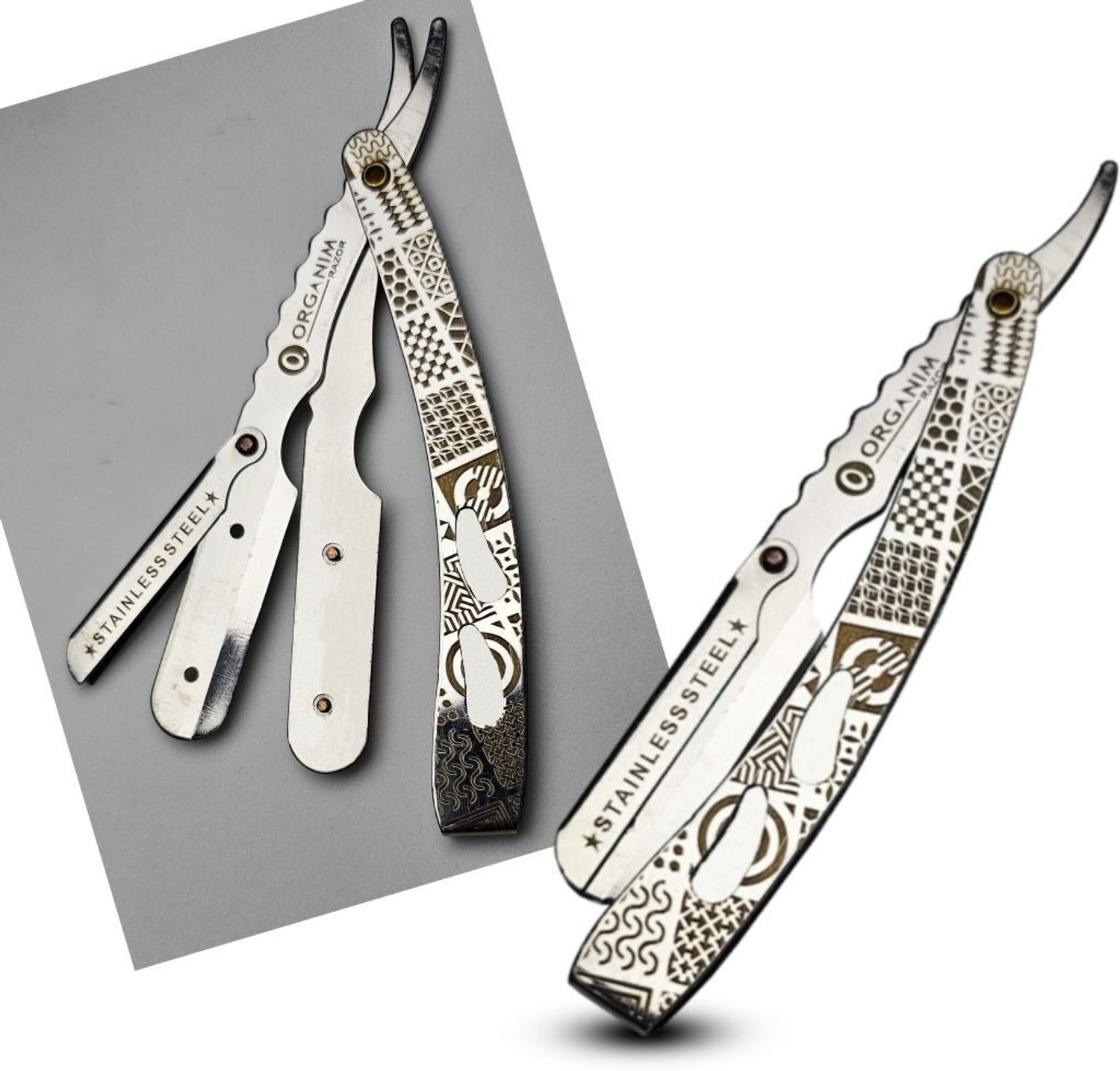 Image of Organim care products Barber Combo: Stainless Steel Folding Razor & 7-Inch Hair Cutting Scissor Set, Men & Women