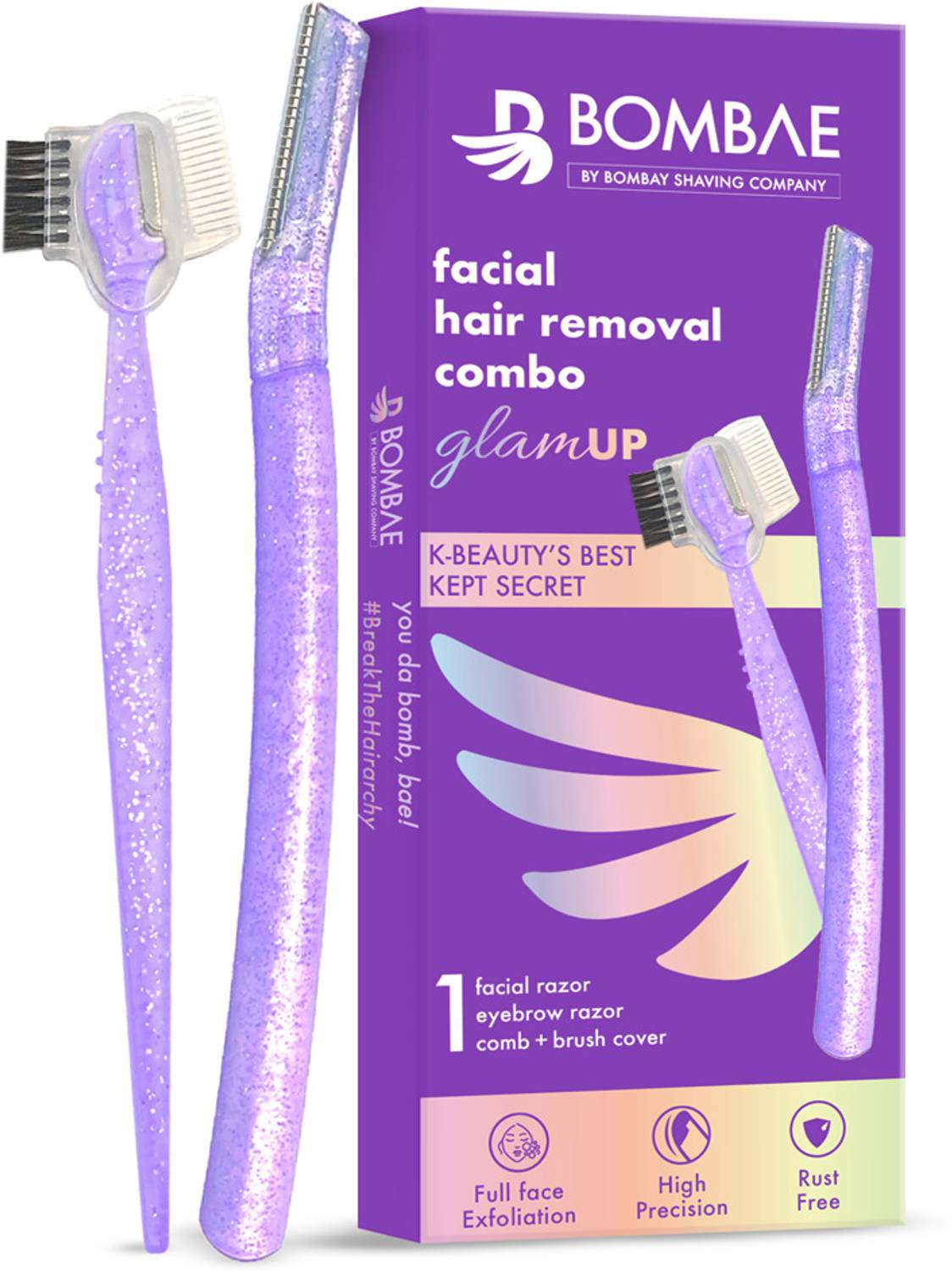 Bombae Face Hair Removal Combo | 1 Face Razor & 1 Eyebrow Razor | Instant & Painless, Women