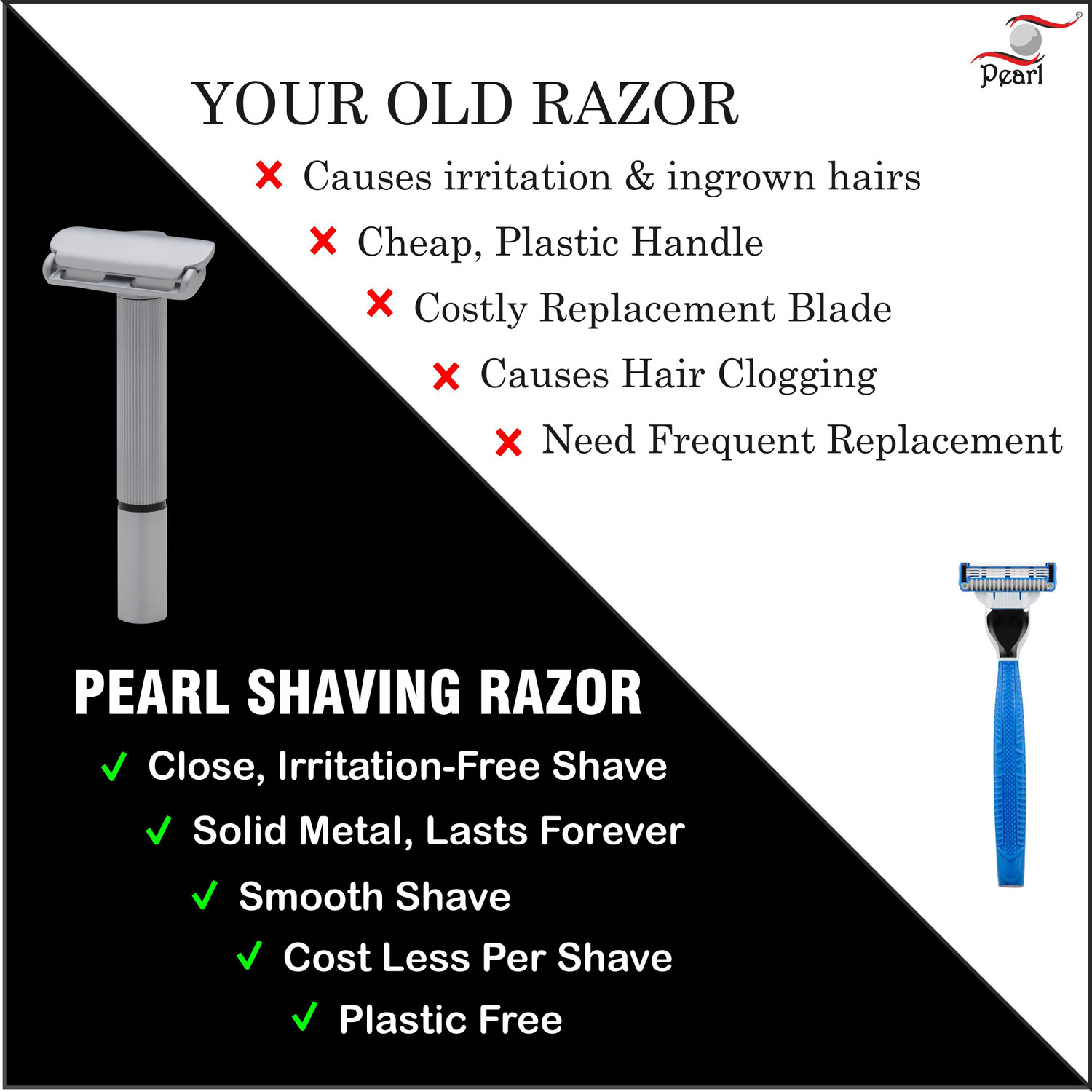 Image of Pearl Shaving Sleek Revolutionary Cartridge Razor Alternative for Single Blade Razor, Men