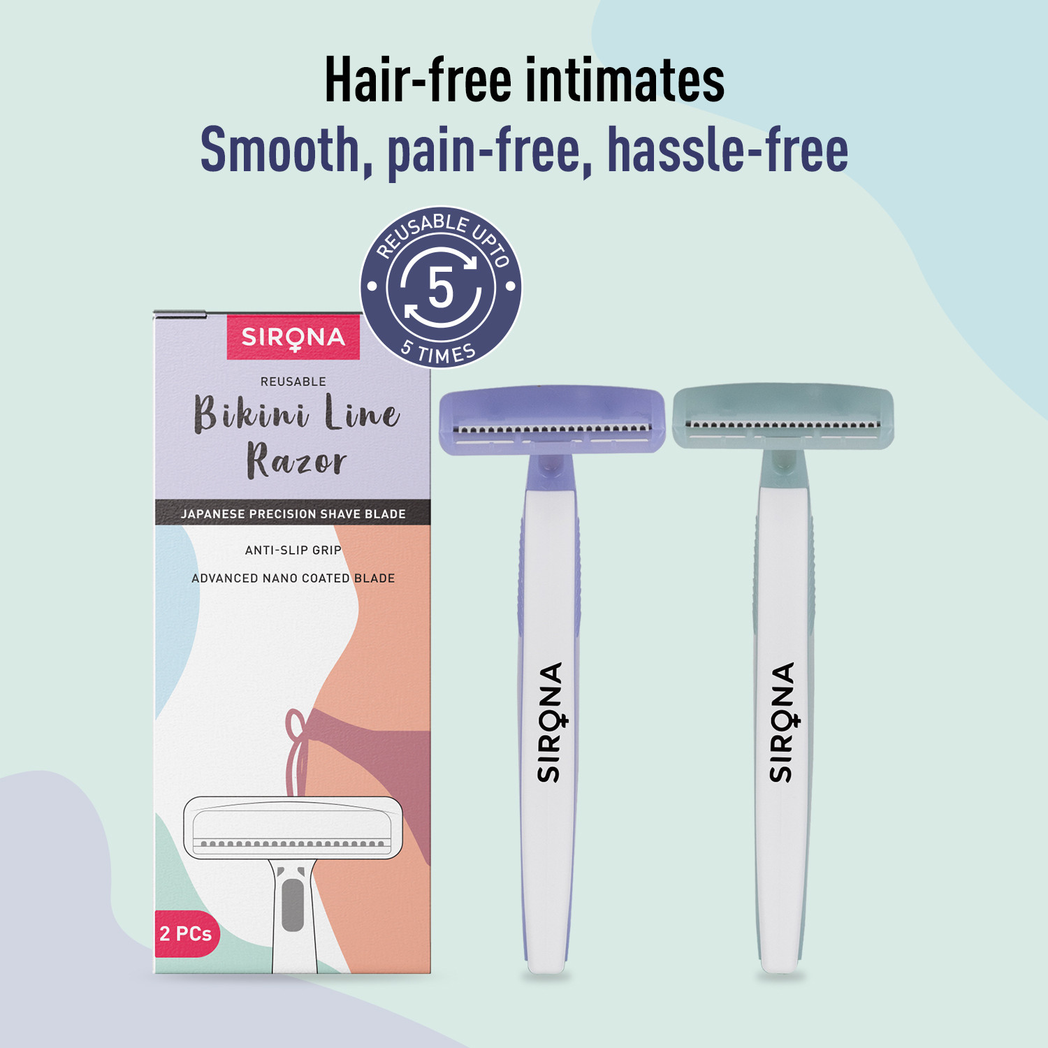 Image of SIRONA Reusable Bikini Line Razor | Japanese Precision Blade & Smooth, Pain-Free Shave, Women
