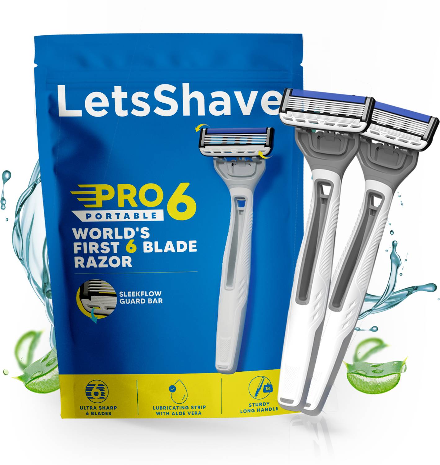 LetsShave Pro 6 Portable Razor World's First 6 Blade Disposable Travel Shaving Set (2Pcs), Men