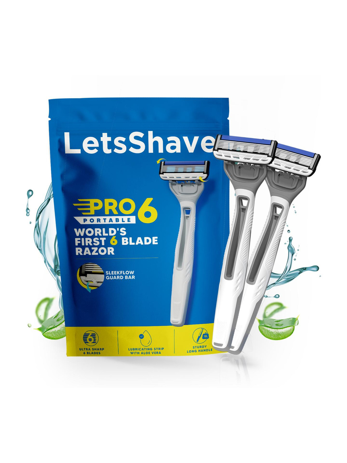 Image of LetsShave Pro 6 Portable Razor World's First 6 Blade Disposable Travel Shaving Set (2Pcs), Men
