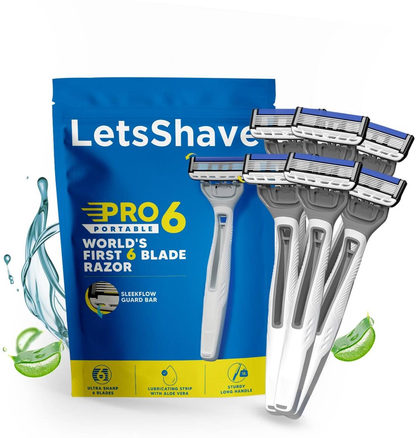 LetsShave Pro 6 Disposable Razor for Men|World's 1st 6 Blade Razor|Precision Back Blade, Men