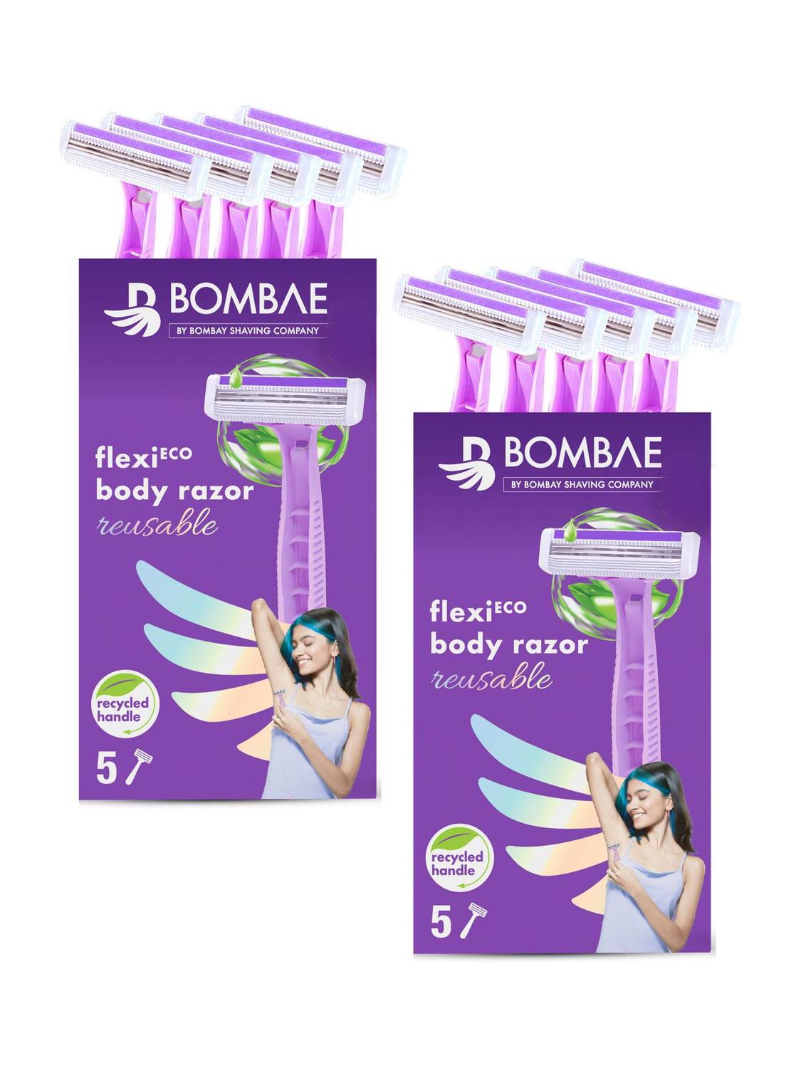 Bombae FlexiEco Reusable Razor for Women | Hair Remover for Arms, Bikini, Legs, Women