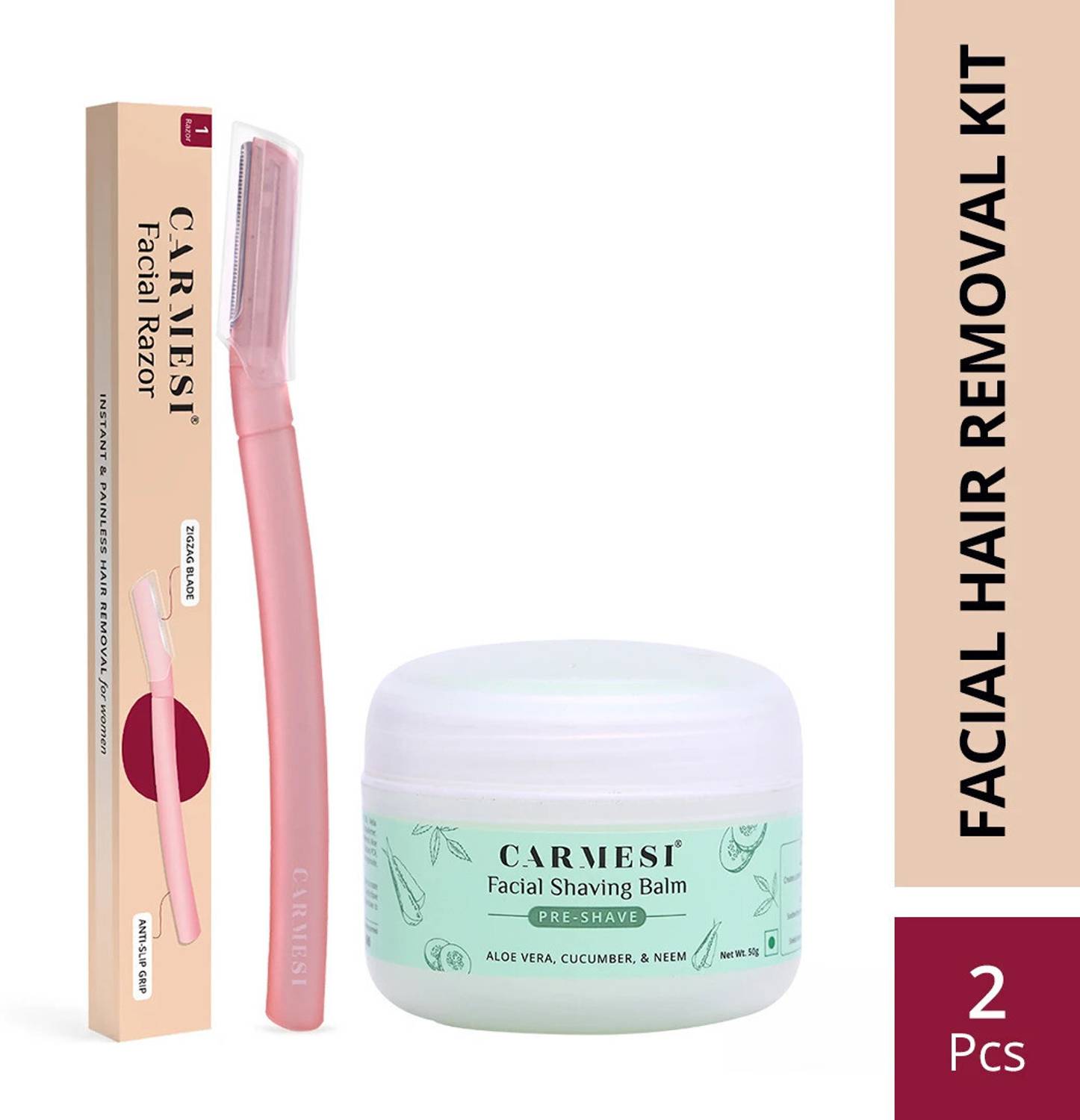 Carmesi Facial Shavig Combo - 1 Face Razor & Pre-Shave Facial Shaving Balm (50g) Combo, Women