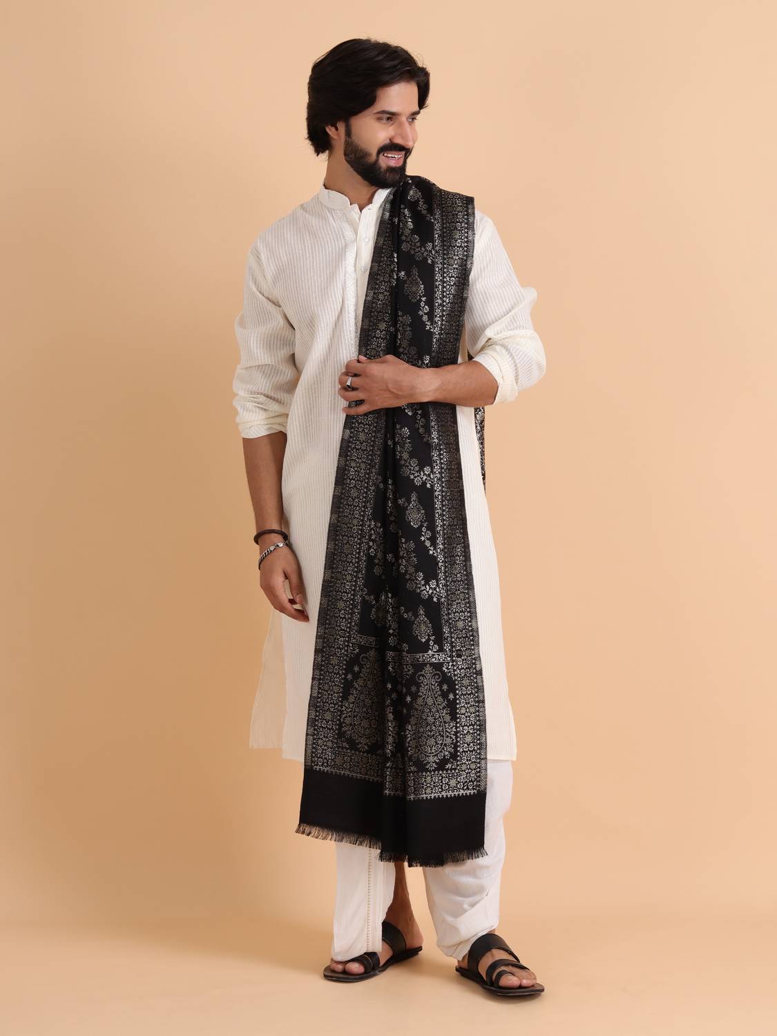 Tweedle Acrylic Woven Men Shawl Black - Image 2