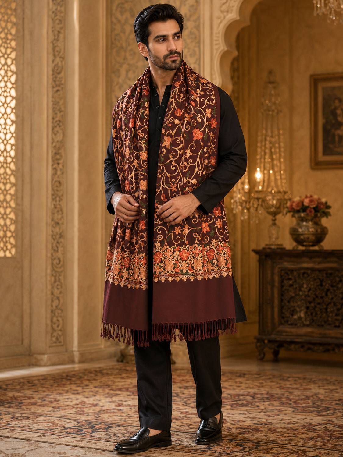 GK VILLA Polyester Wool Blend Men Shawl - Image 1