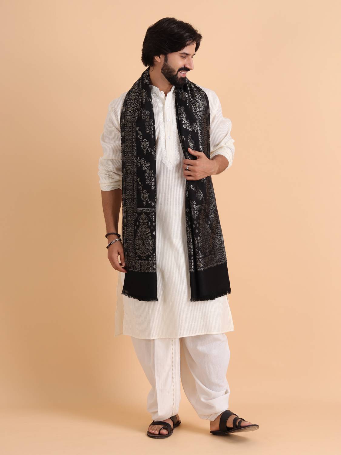 Tweedle Acrylic Woven Men Shawl Black - Image 3