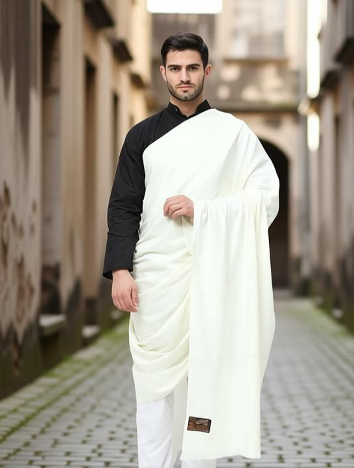 Image of SHINE COLLECTION Wool Solid, Paisley Men Shawl