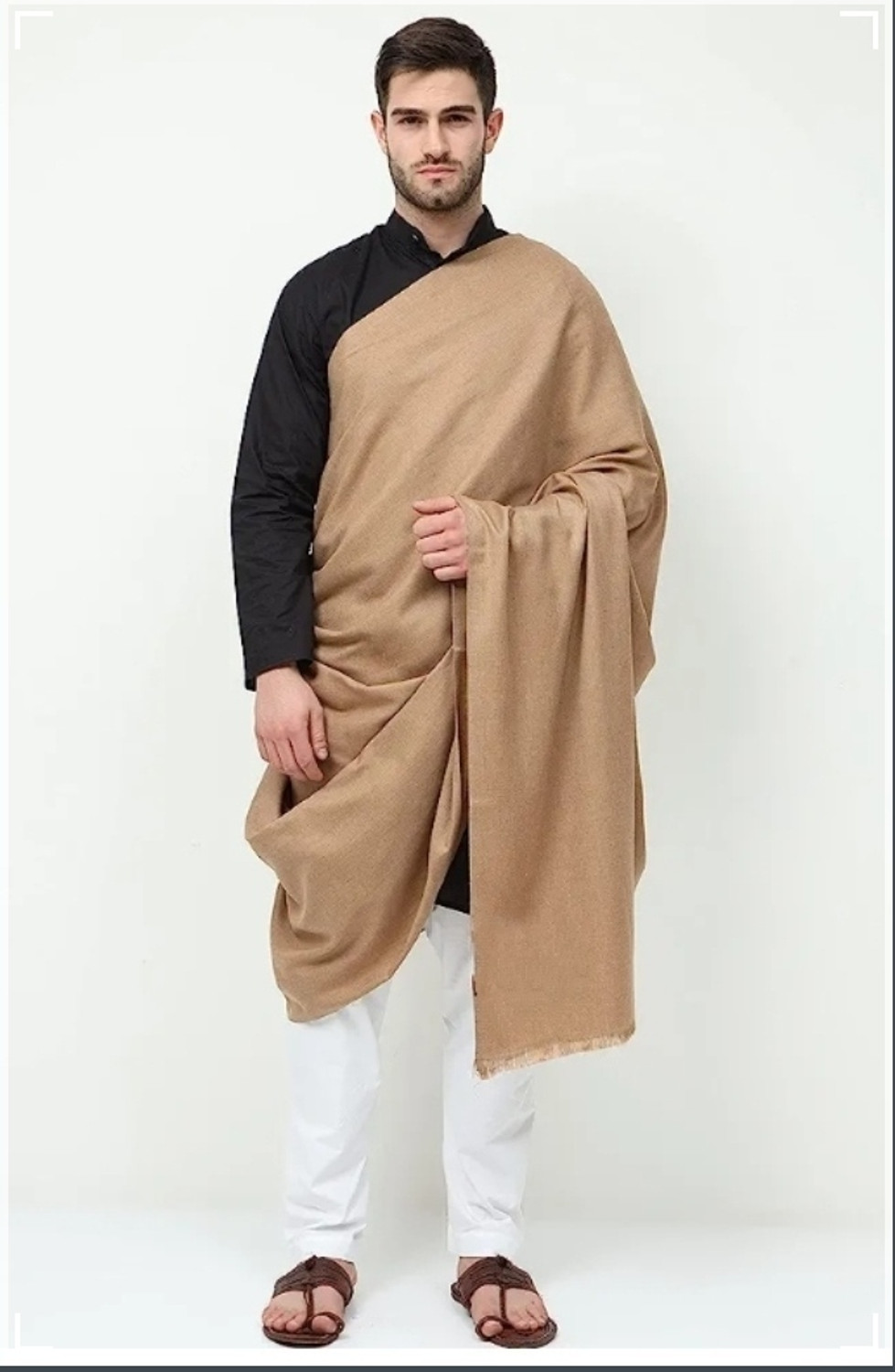 Image of OSWAAL Wool Solid Men Shawl (Beige)