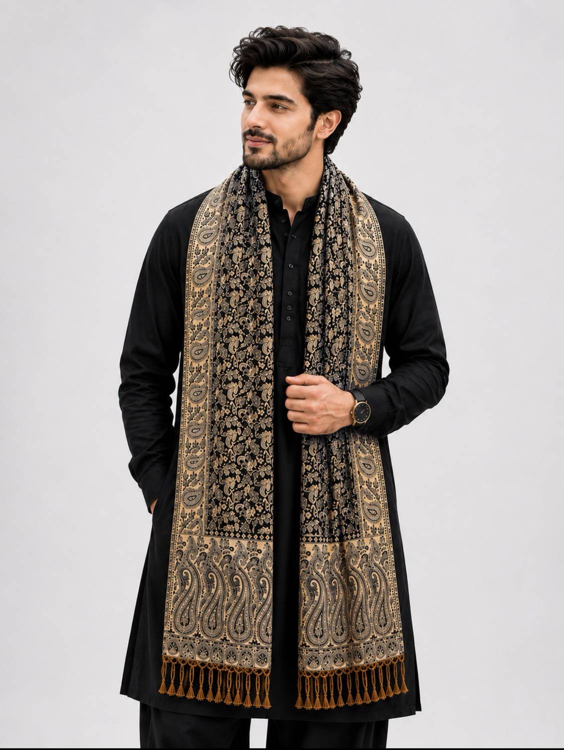 Noorfabric Men Black Printed Shawl - Image 1