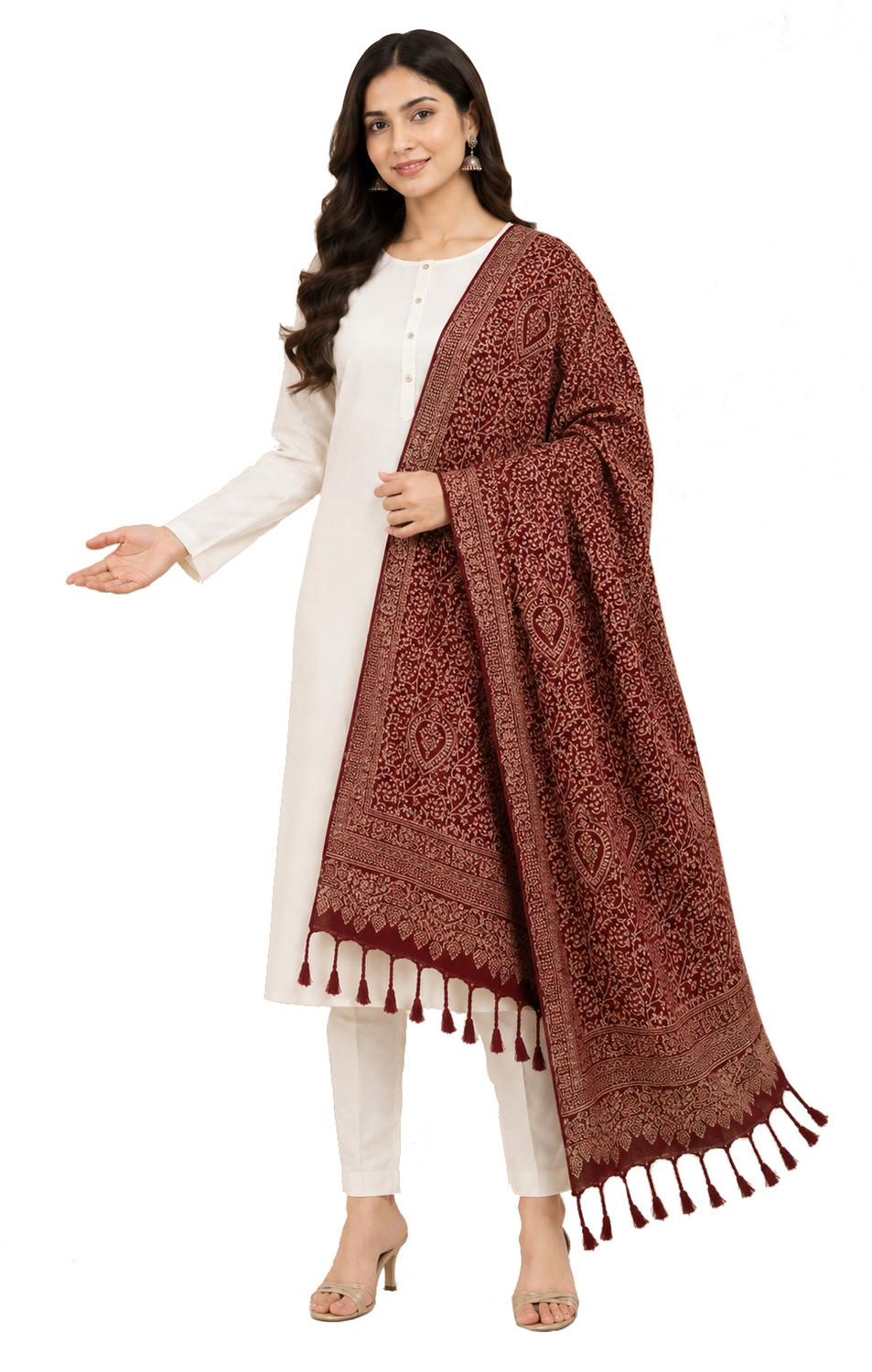 Image of VLOOM Wool Paisley Women Shawl (Maroon)