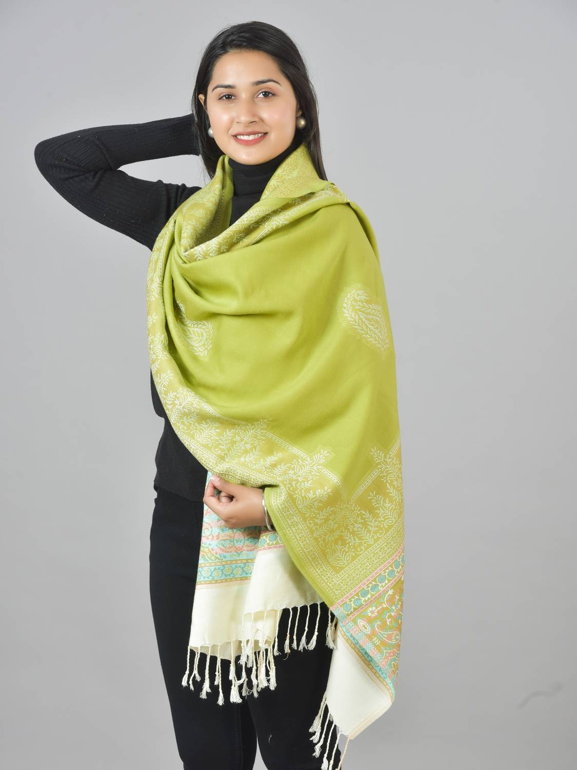 BAISA Wool, Rayon Paisley Women Shawl