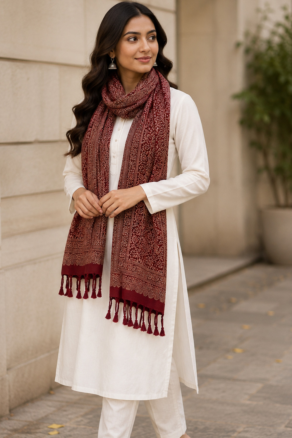 Image of VLOOM Wool Paisley Women Shawl (Maroon)