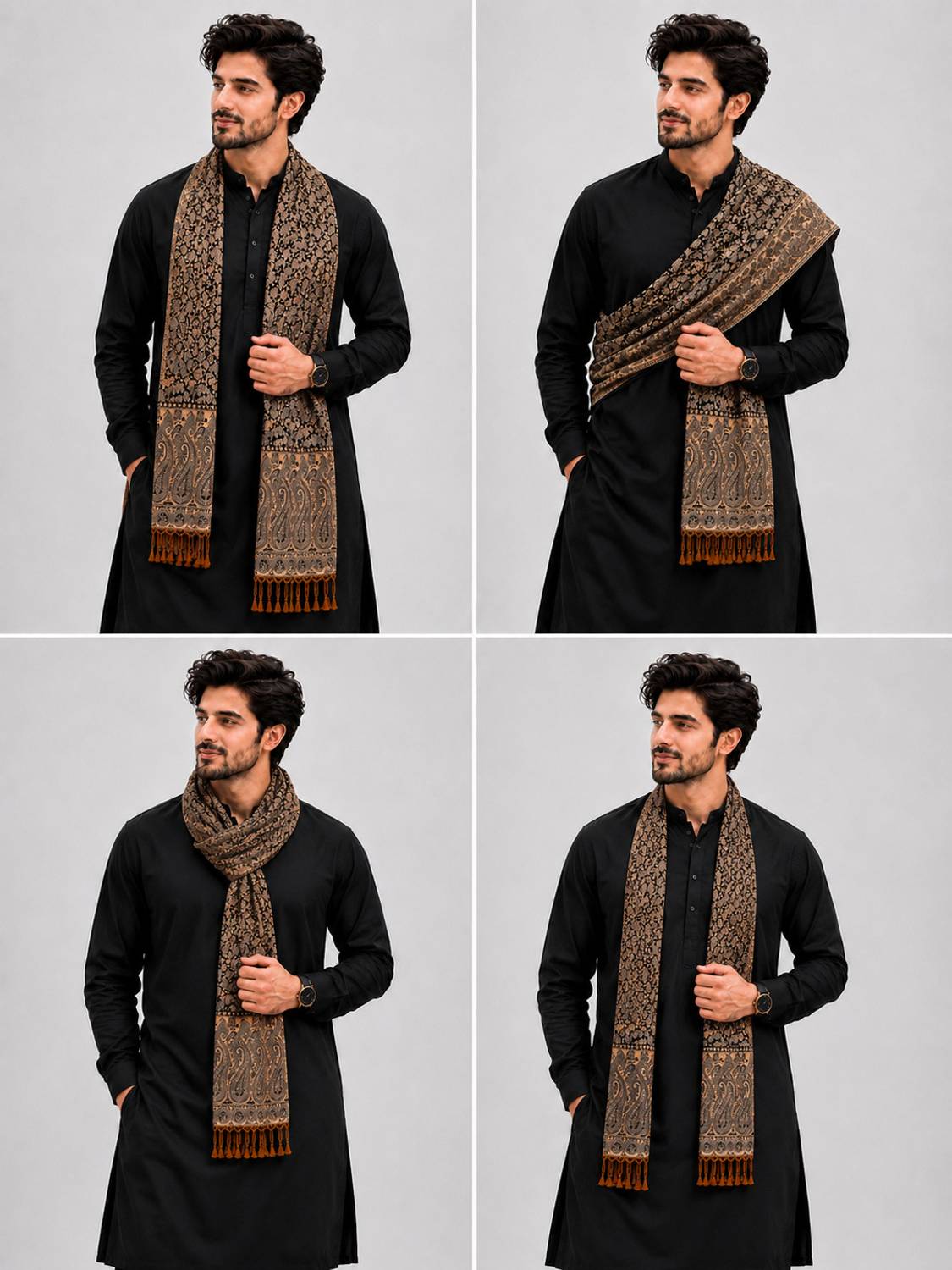 Noorfabric Men Black Printed Shawl - Image 4
