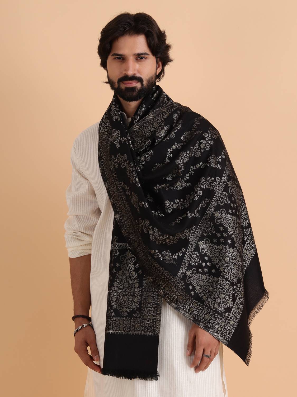 Tweedle Acrylic Woven Men Shawl Black - Image 1