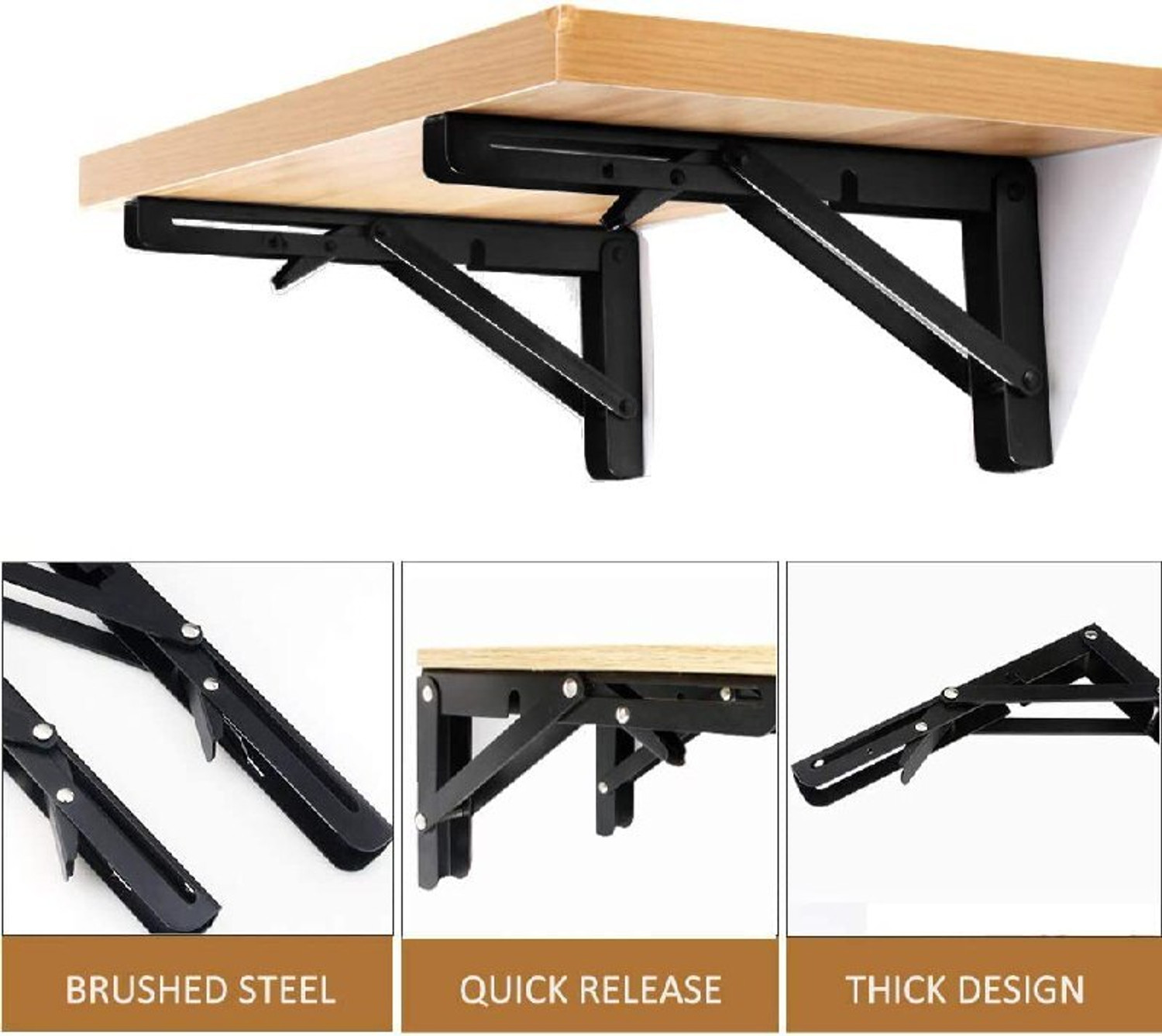 Image of Dherik Tradworld Folding Shelf Brackets - Heavy Duty Metal Collapsible Shelf Bracket 20cm Shelf Bracket