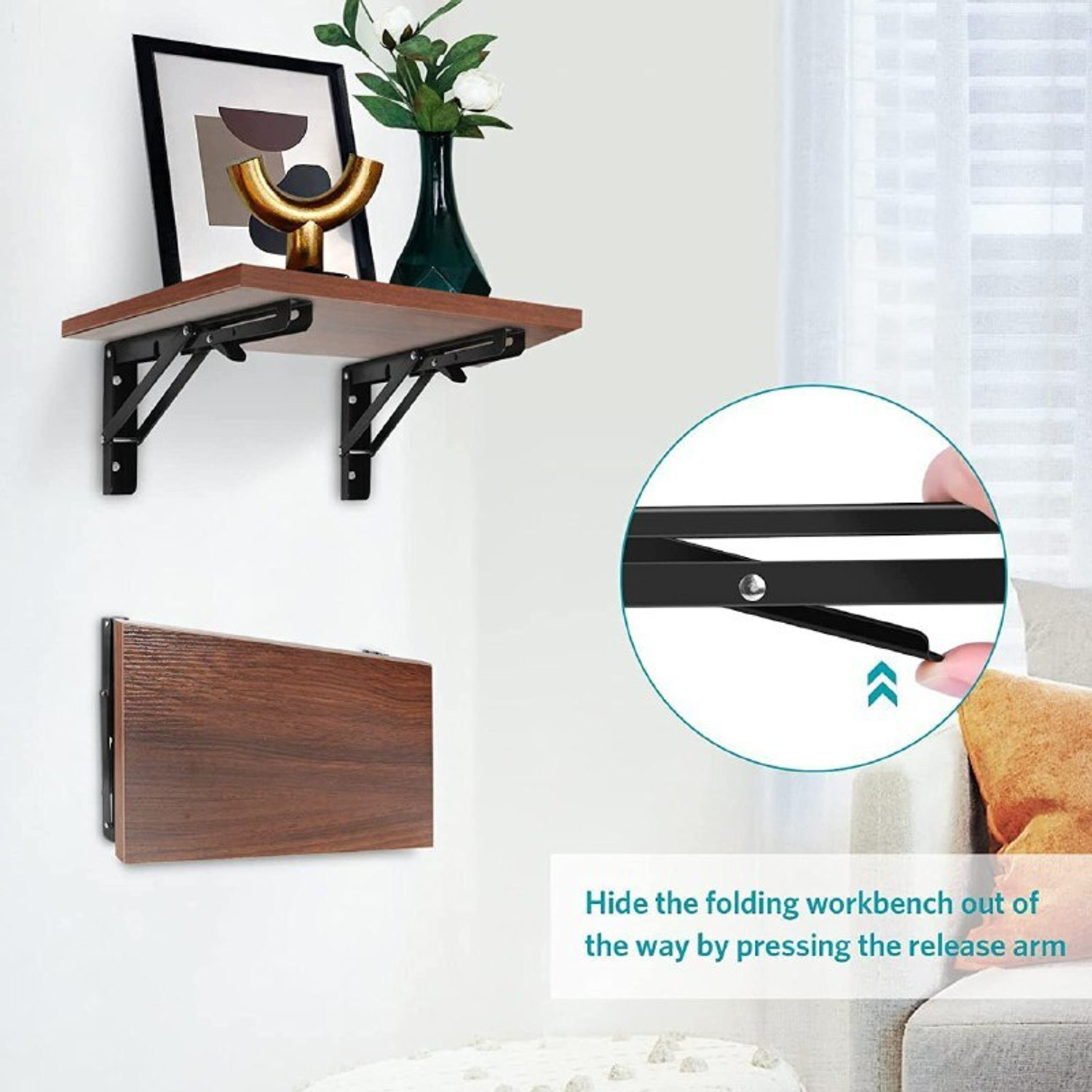 Image of Dherik Tradworld Folding Shelf Brackets - Heavy Duty Metal Collapsible Shelf Bracket 20cm Shelf Bracket