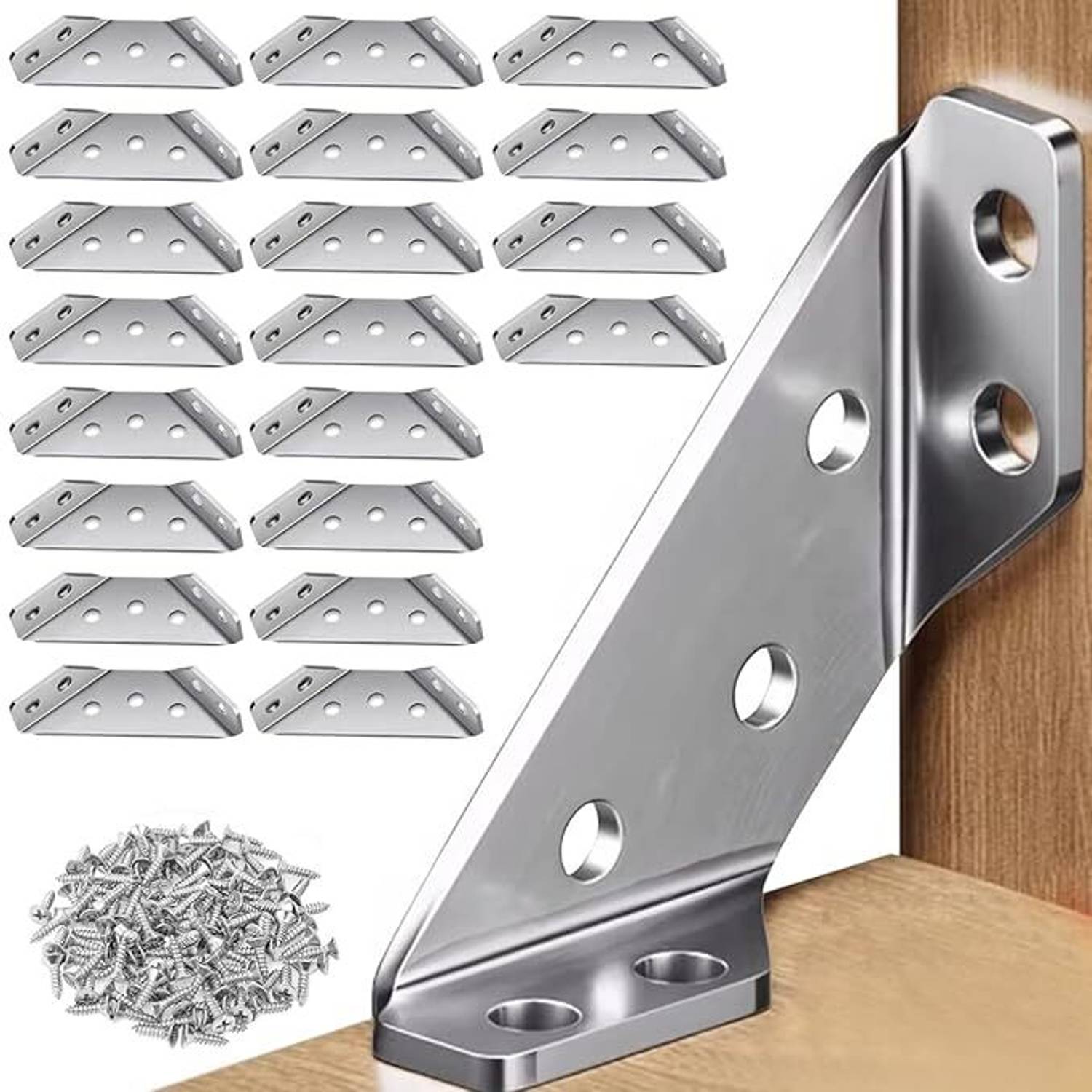 Brijvila 20Pcs Stainless Steel Corner Brackets for Shelves Cabinets Furniture Support DIY 40 mm Shelf Bracket