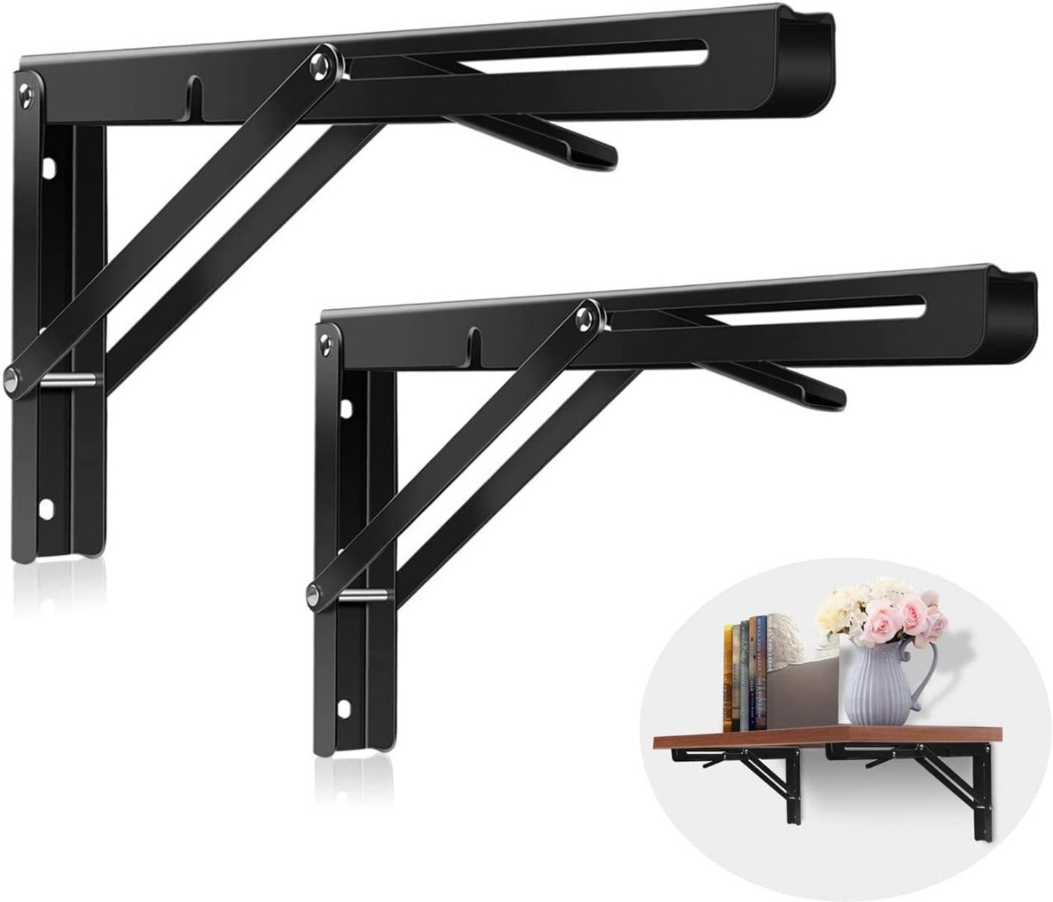 Image of Dherik Tradworld Folding Shelf Brackets - Heavy Duty Metal Collapsible Shelf Bracket 20cm Shelf Bracket