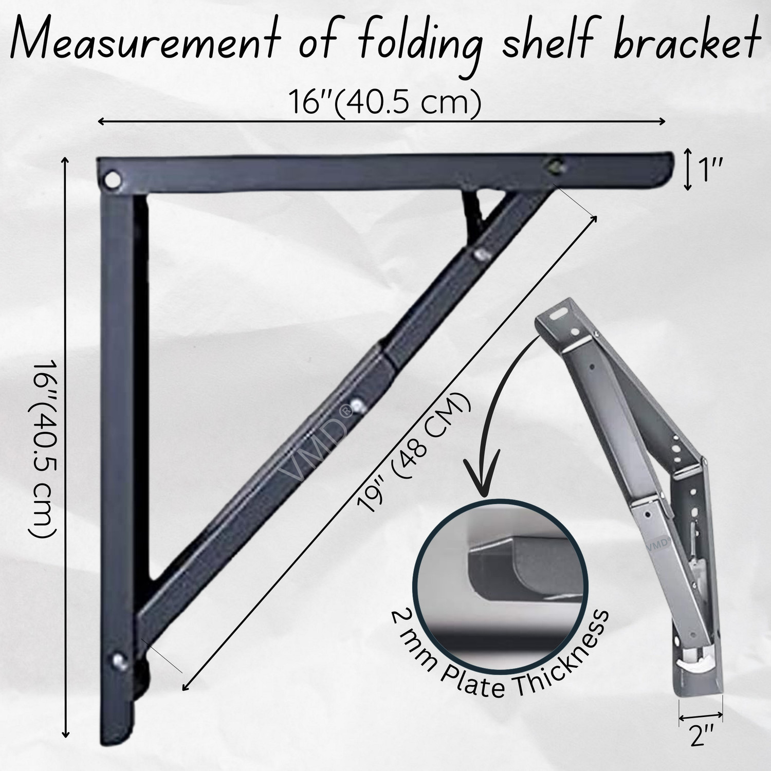 Image of Vmd Heavy Duty 16 inch (Grey) Foldable Table Bracket, DIY Folding Shelves, l Bracket, Wall Angle Bracket, Folding Table Bracket with Fitting for fold Down (Pack of 2) Shelf Bracket