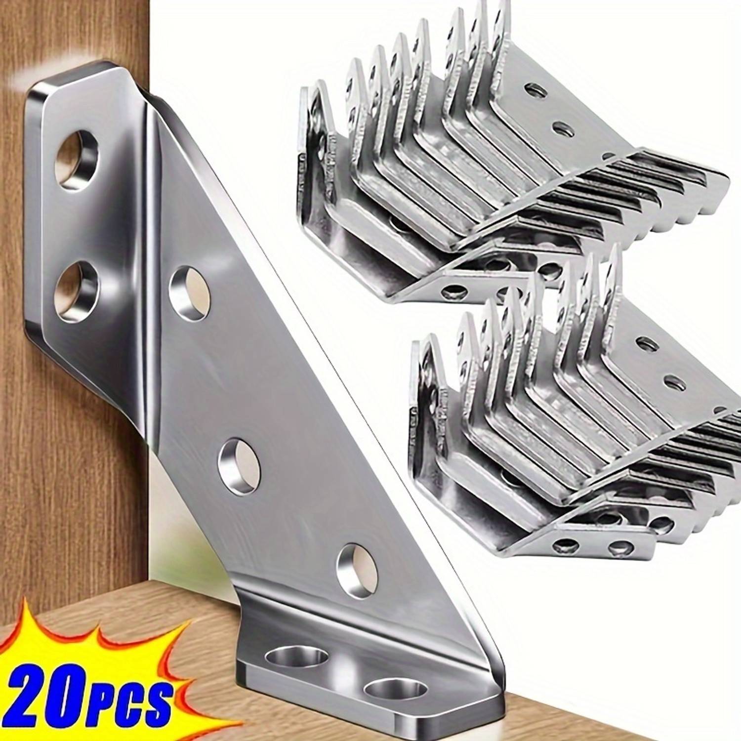 24-Pack Stainless Steel Corner Brace – Double Hole Right Angle Bracket With Screws, Silver, 20x20mm For Furniture & DIY
