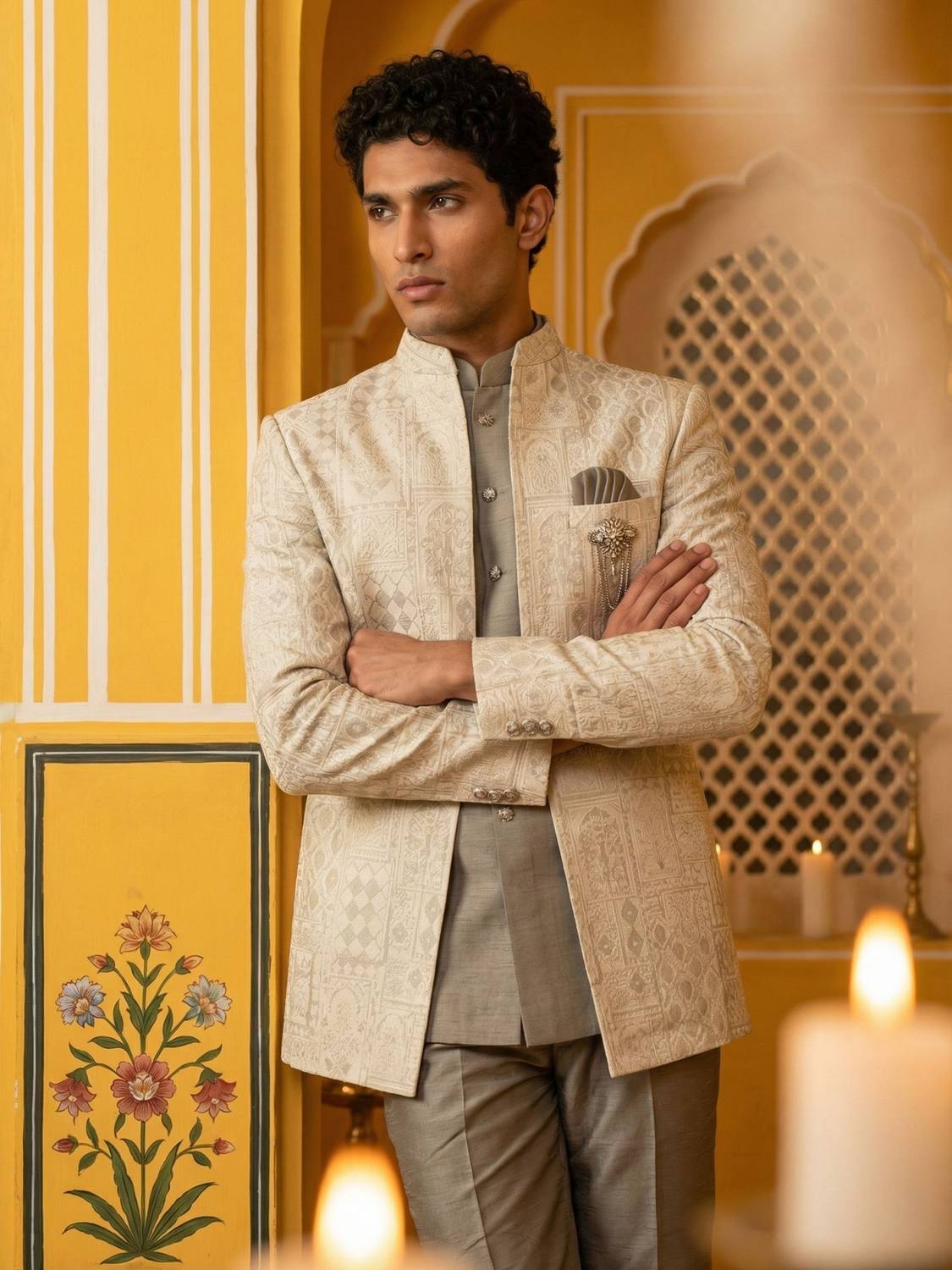 Jompers Self Design Sherwani - Image 1