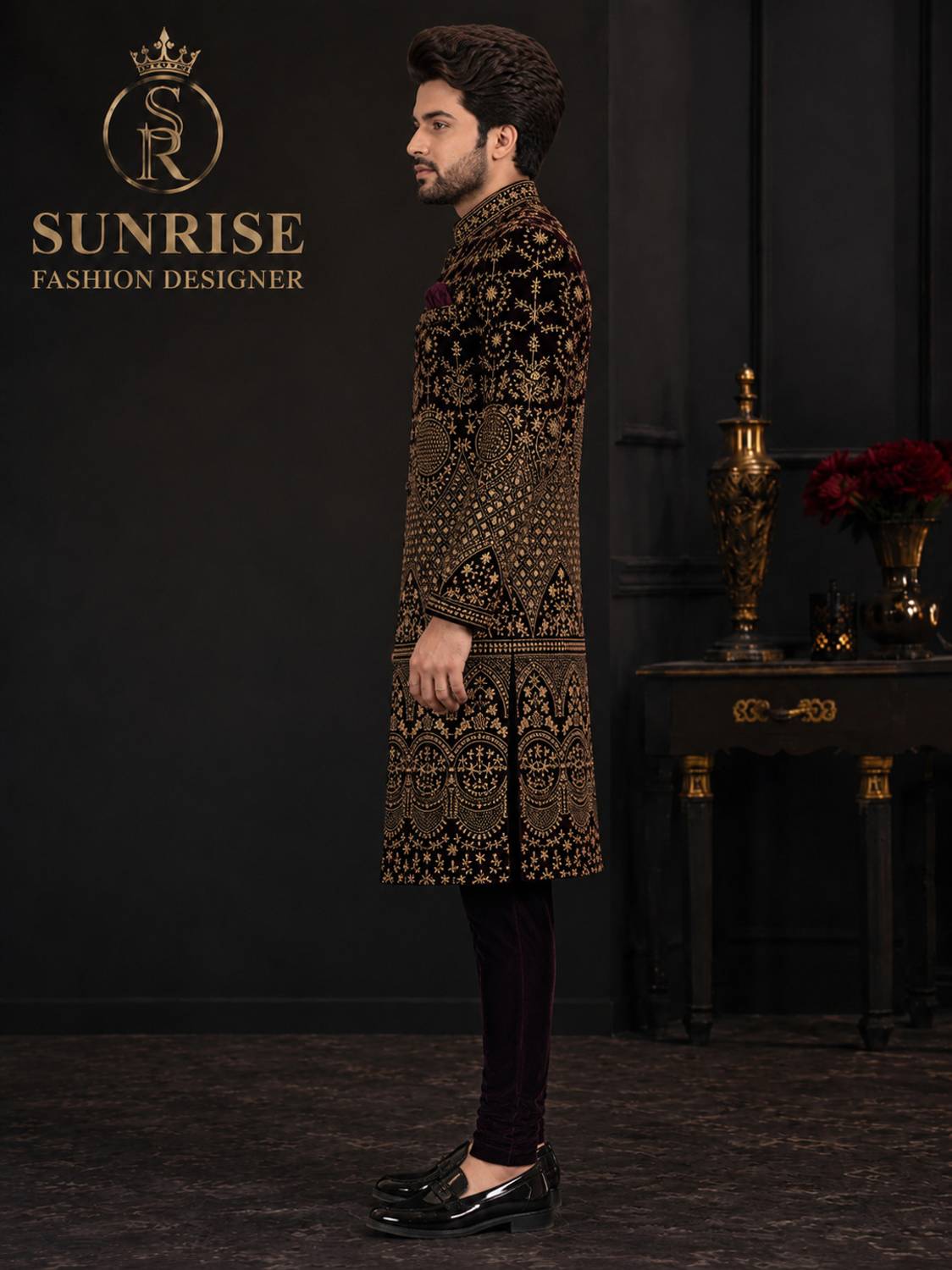 SUNRISEFashion Heavy Zari Striped Sherwani - Image 3