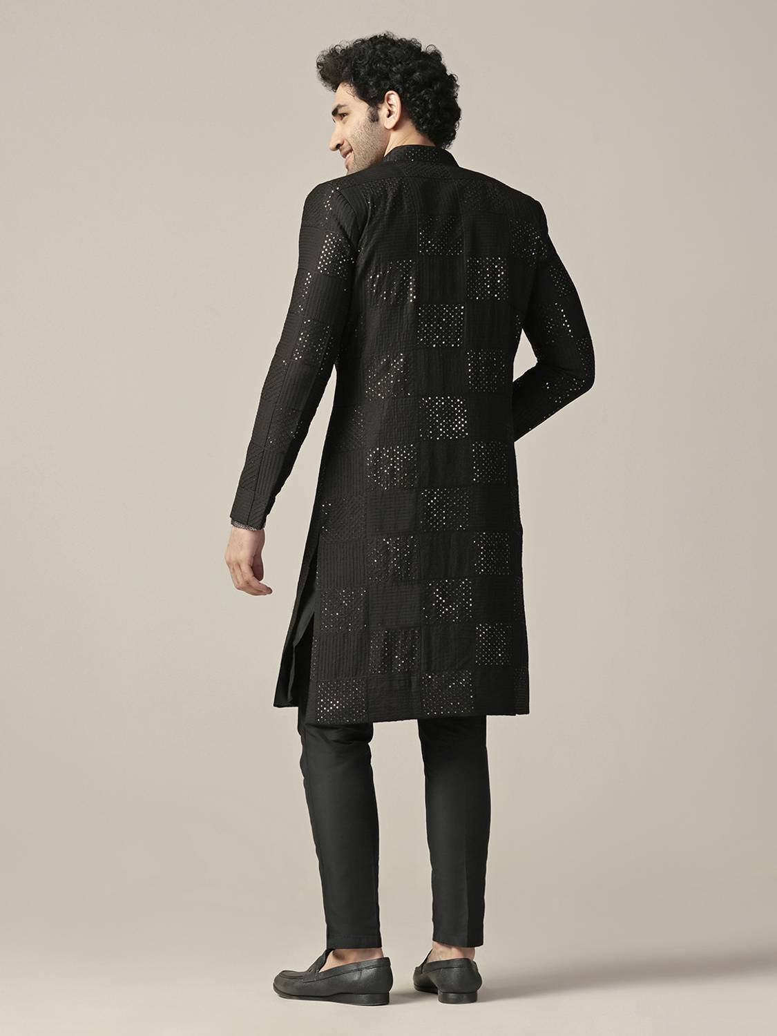 Kisah Men Black Kurta Sherwani Trouser Set - Image 3
