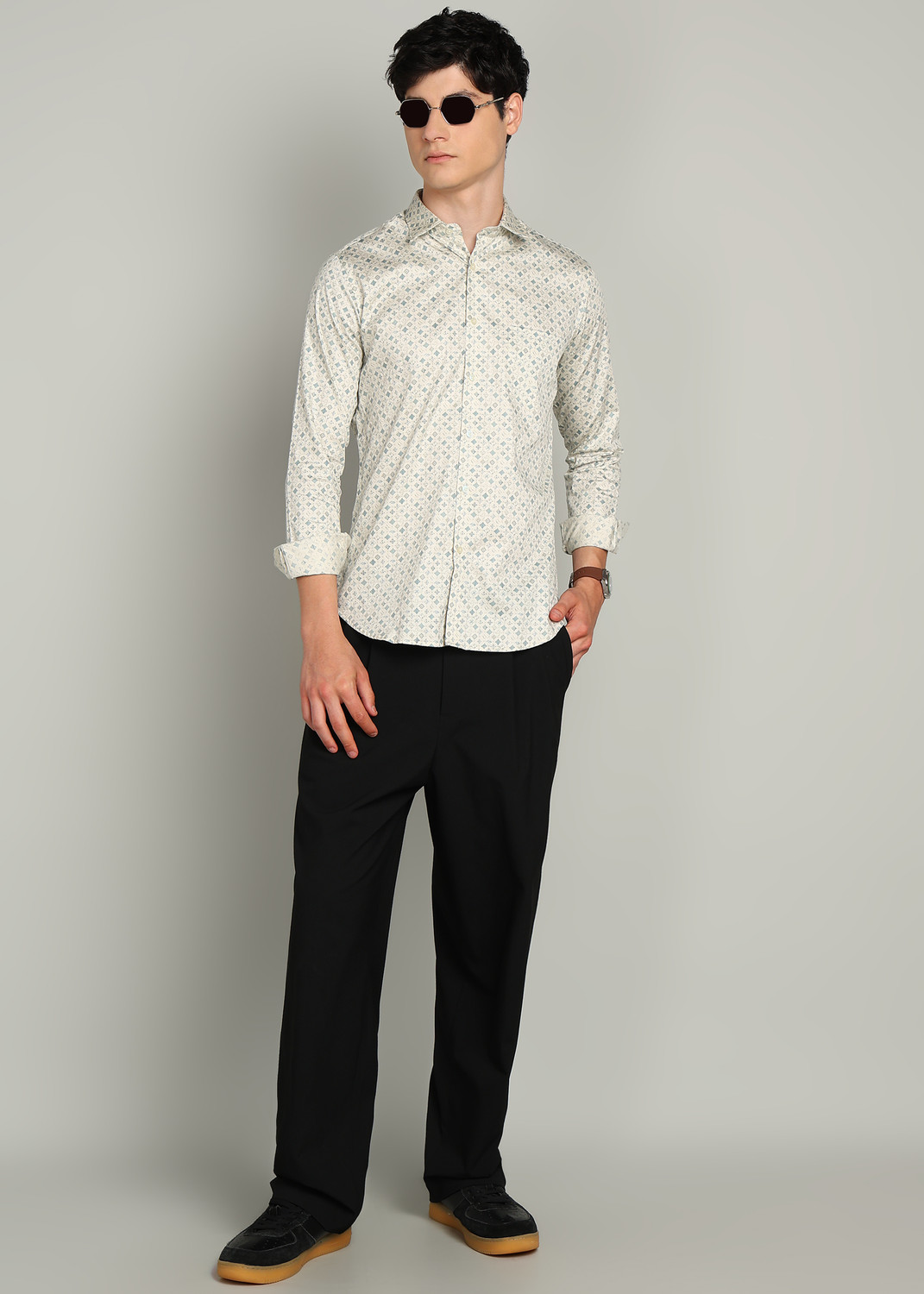 Image of INTEGRITI Men Printed Casual Cream Shirt