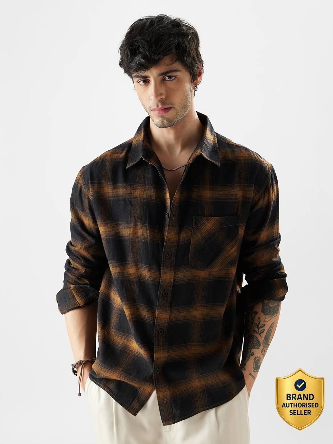 The Souled Store Men Checkered Casual Dark Blue, Yellow Shirt - Image 1