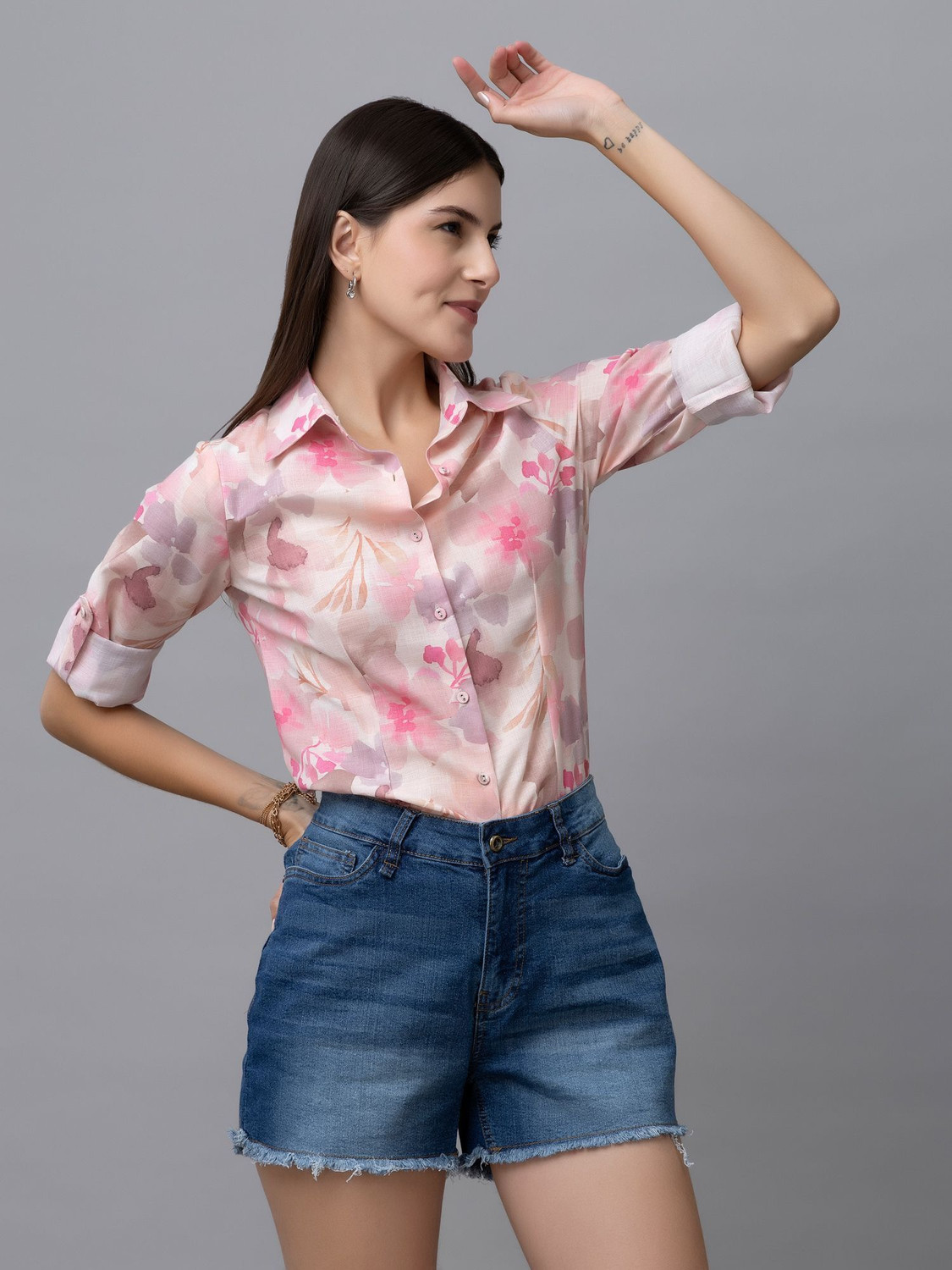 Image of PURYS Women Printed Casual Beige Shirt