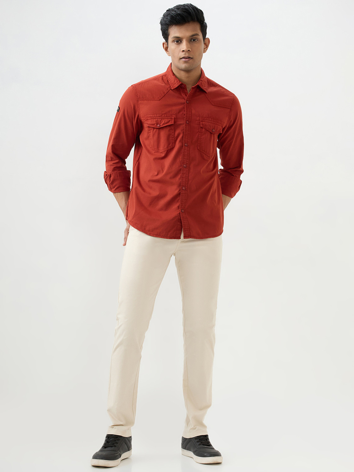 Image of Spykar Men Solid Casual Red Shirt