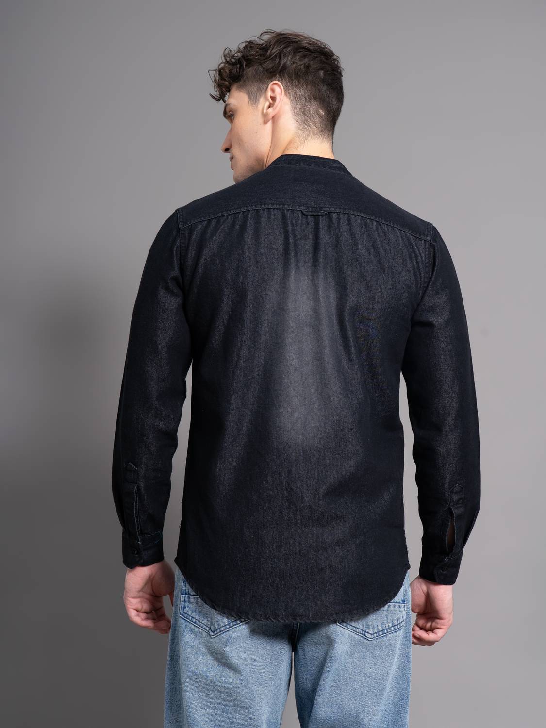 GRANDSTITCH Men Washed Casual Black Shirt - Image 2